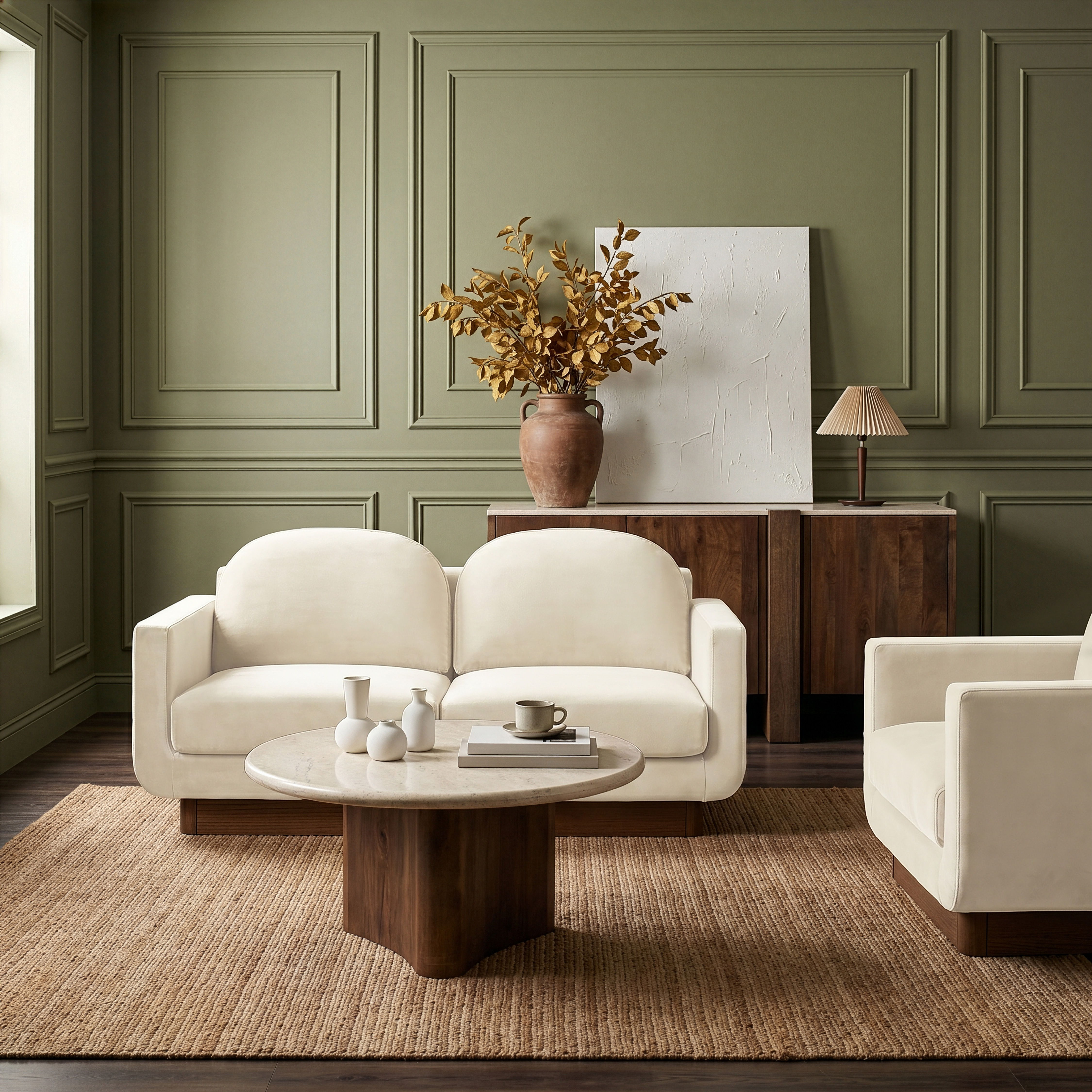 Diviento - Velvet Performance Fabric Upholstered Loveseat - Cream