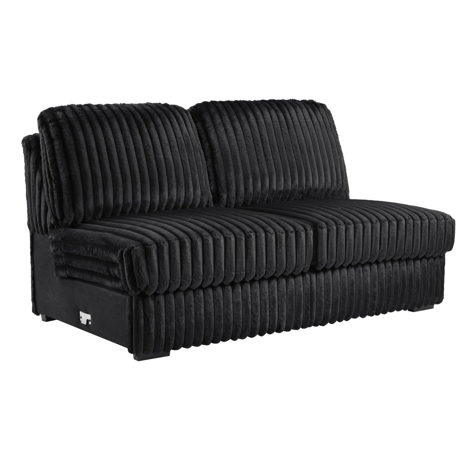 U259 - Corduroy Power Reclining 4 Piece Sectional With 2 Wireless Charger - Black