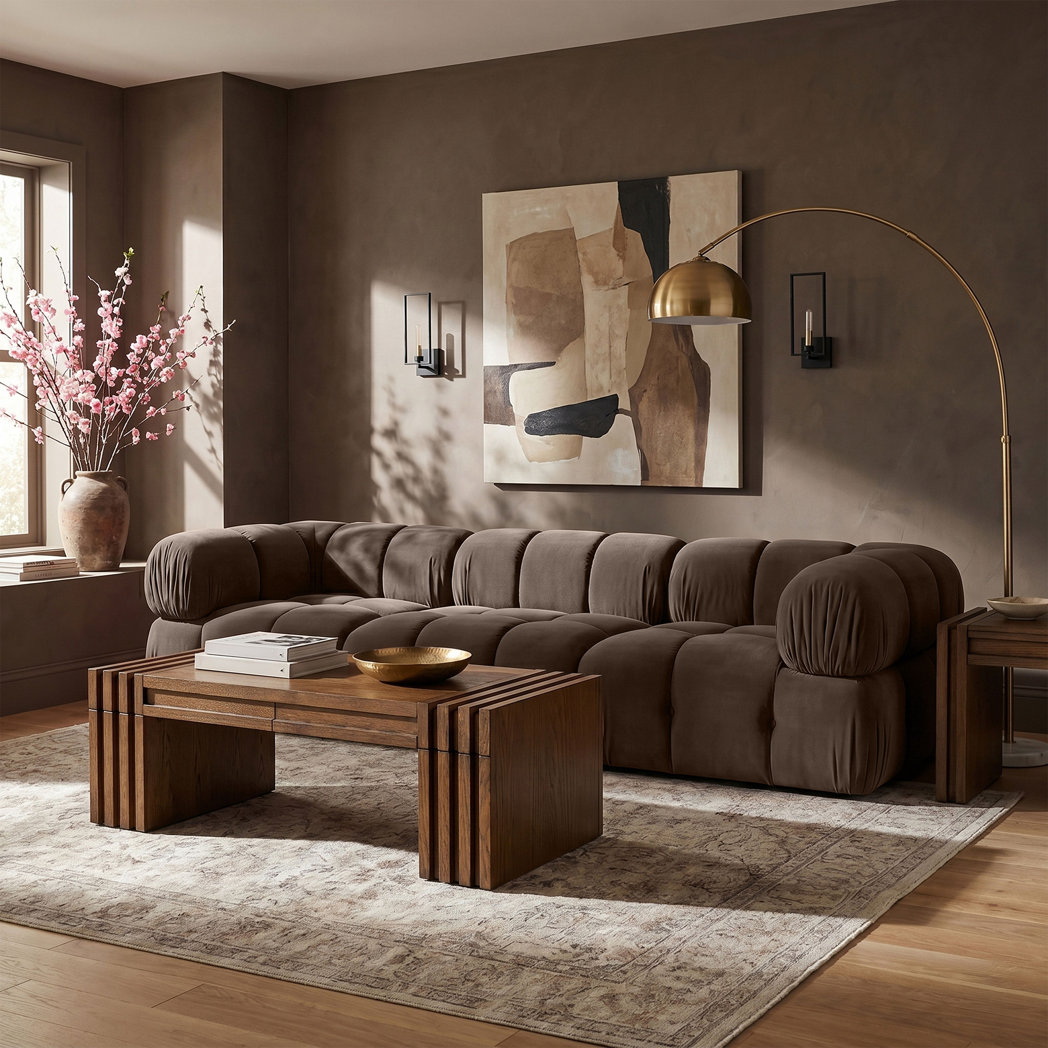 Orin - Velvet Performance Fabric Upholstered 3 pc. Modular Sofa - Brown