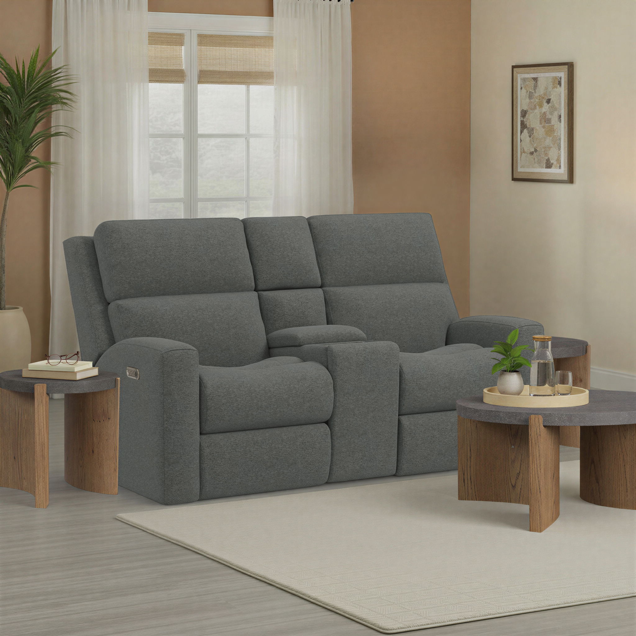 Score - Transitional Fabric Power Reclining Loveseat With Console & Power Headrests & Lumbar, red, view 4