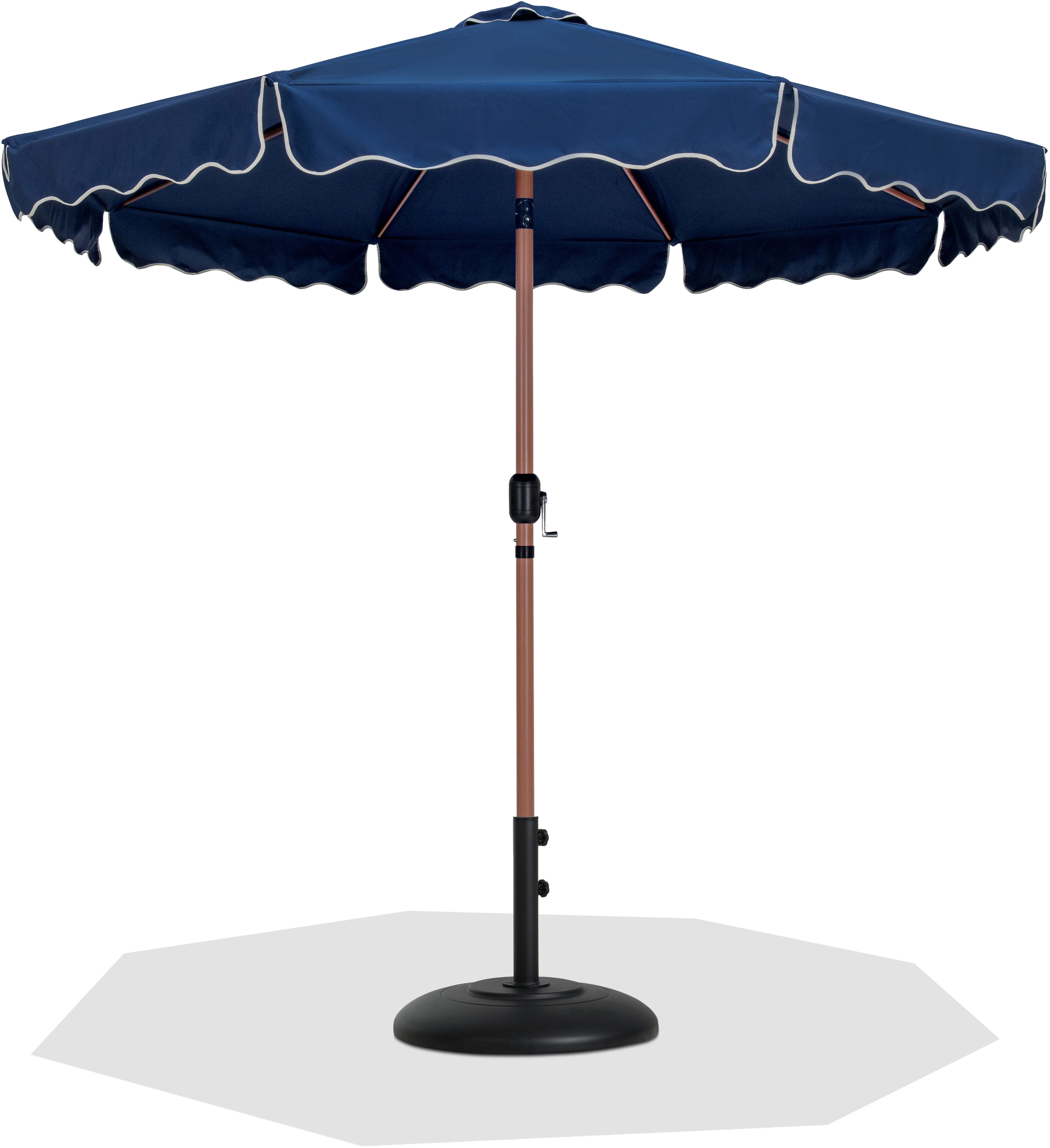 Amalfi - With Cream Piping Aluminum Patio Umbrella With Black Base / Teak Pole - Navy