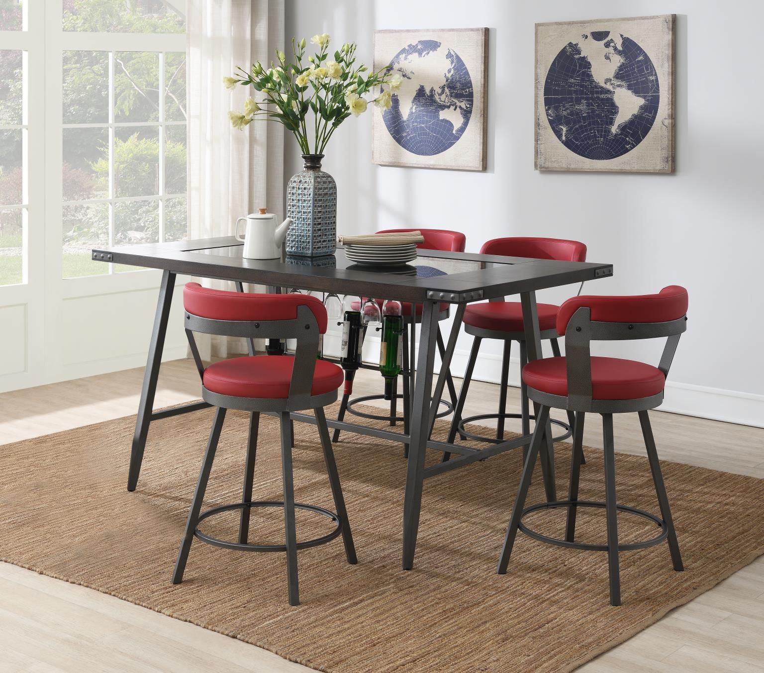 D208 - 5 Piece Dining Room Set (Table, 4 Chairs) - Red