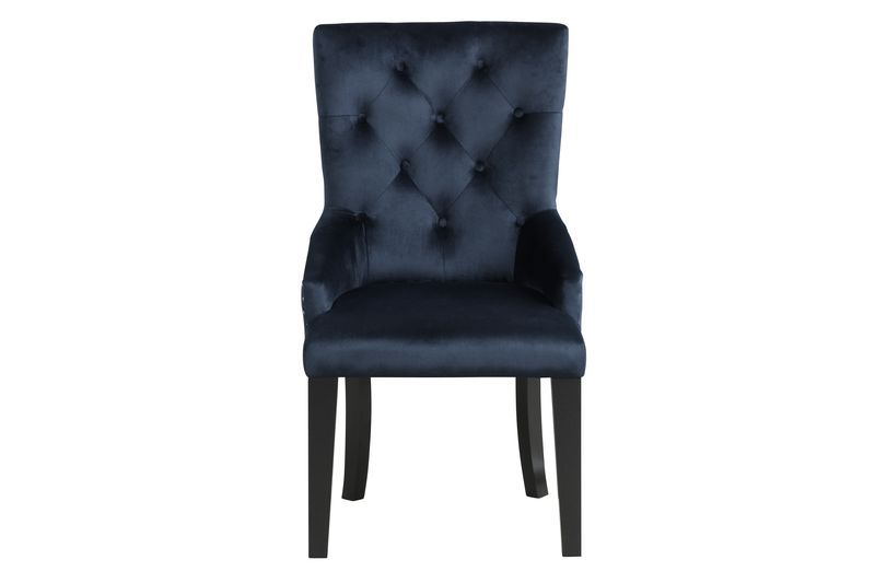 Varian II - Side Chair - Dark Navy Velvet & Black, blue, view 3