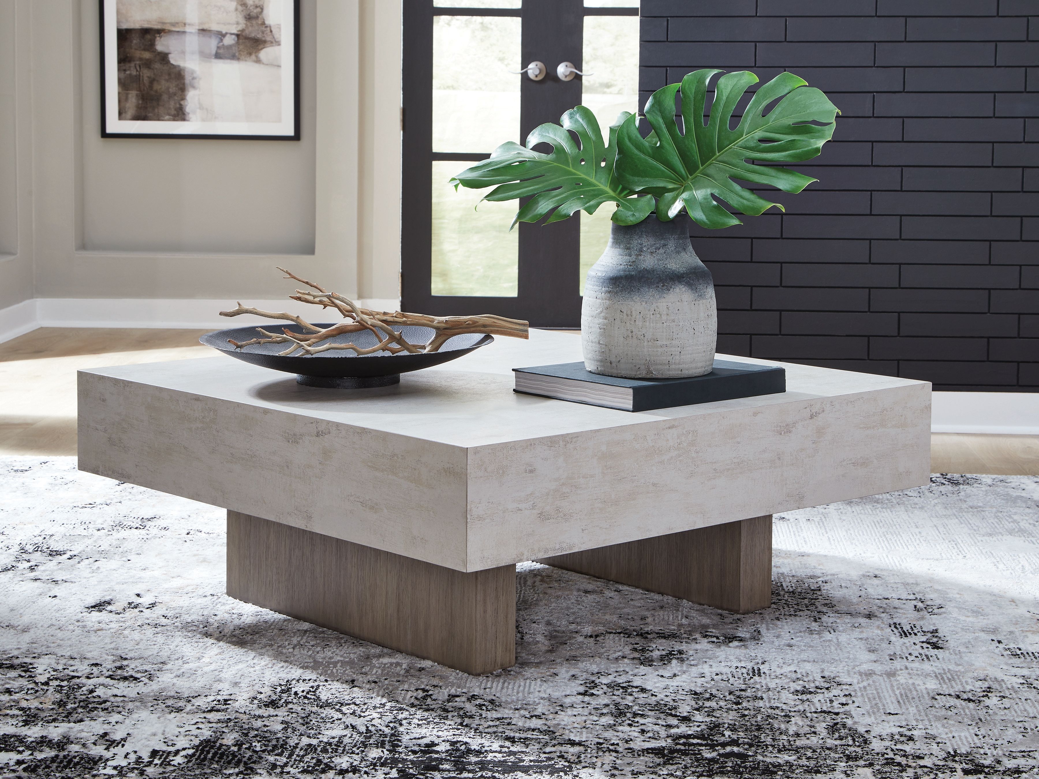 Ashley Furniture Jorlaina - Square Cocktail Table With Faux Cement Top - Light Grayish Brown - Image 2