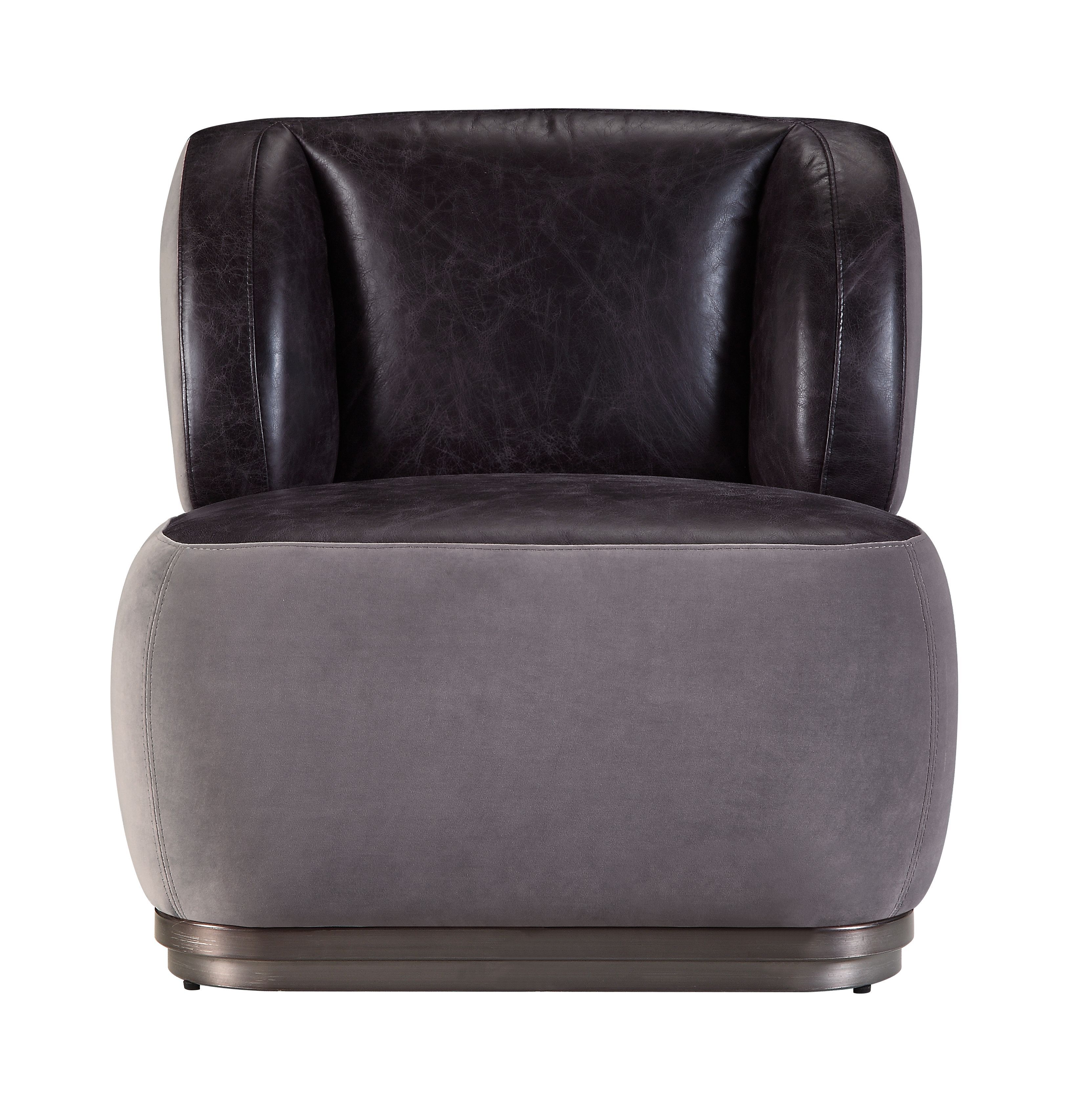 Decapree - Accent Chair - Antique Slate Top Grain Leather & Gray Velvet, dark gray, view 2