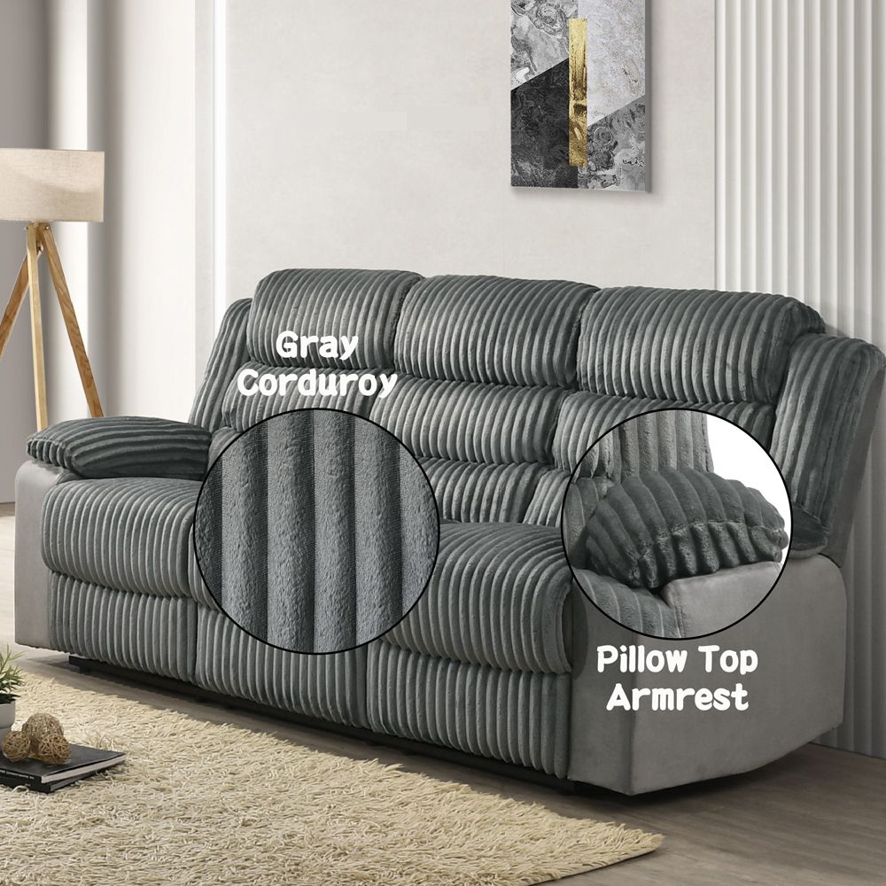 Lesley - Motion Sofa - Gray Corduroy & Velvet, dark gray, view 7