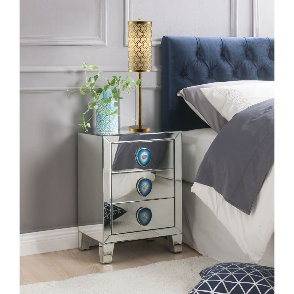 Filip - Accent Table - Mirrored & Faux Agate, silver, view 2