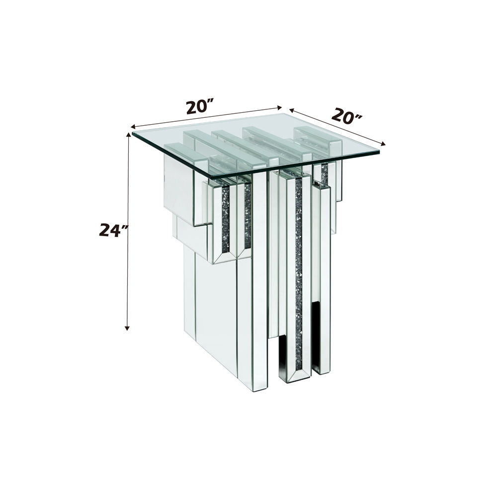 Noralie - 20" End Table With Faux Diamonds - Mirrored, silver, view 4