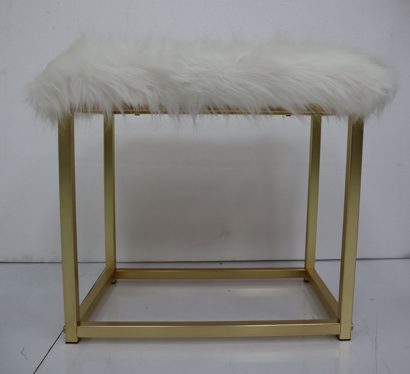 Adao - Vanity Mirror & Stool - Faux Fur, Mirror, Black & Brass, black, view 3