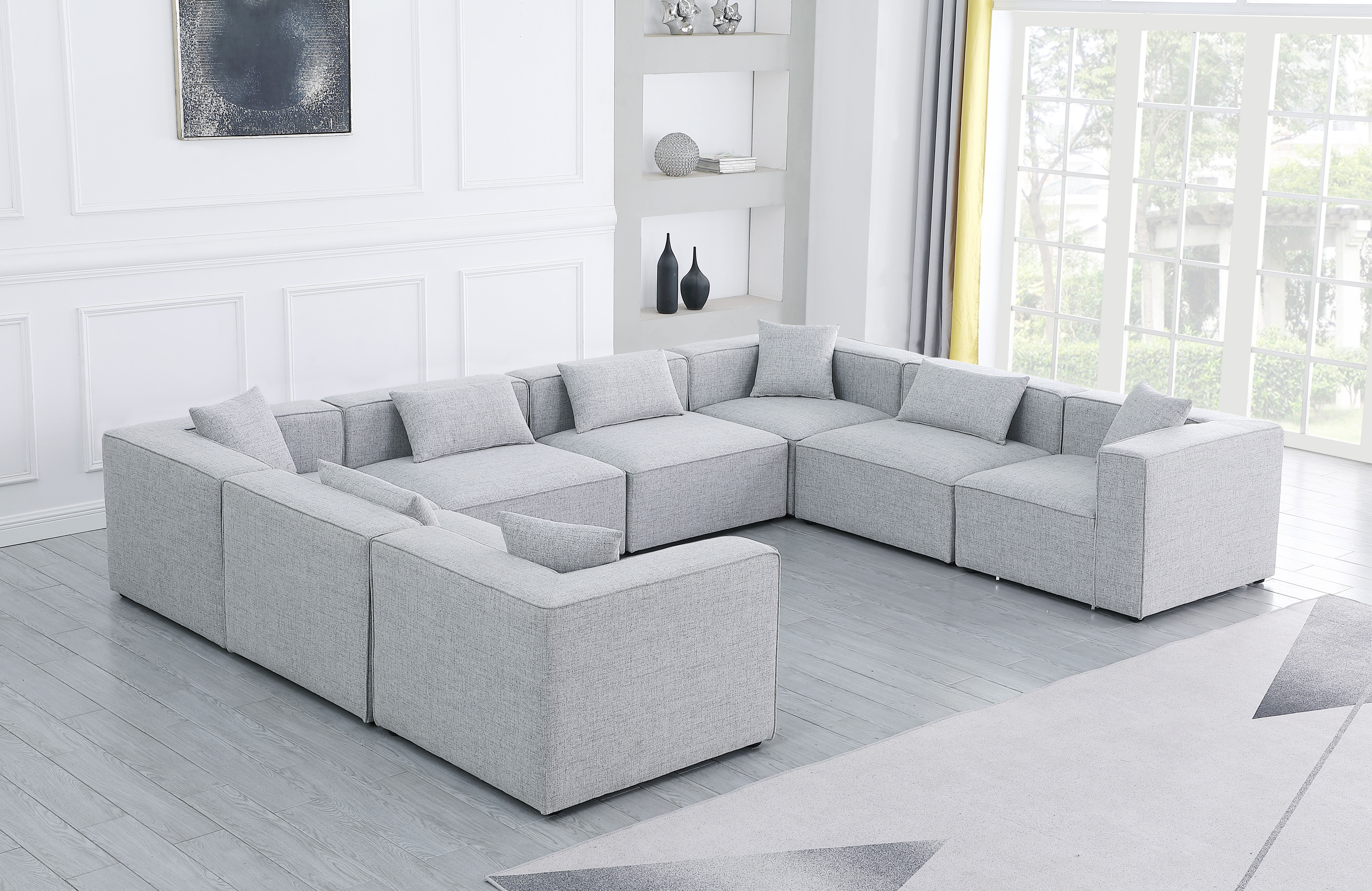 Cube - Linen 8 Piece Modular Sectional - Gray
