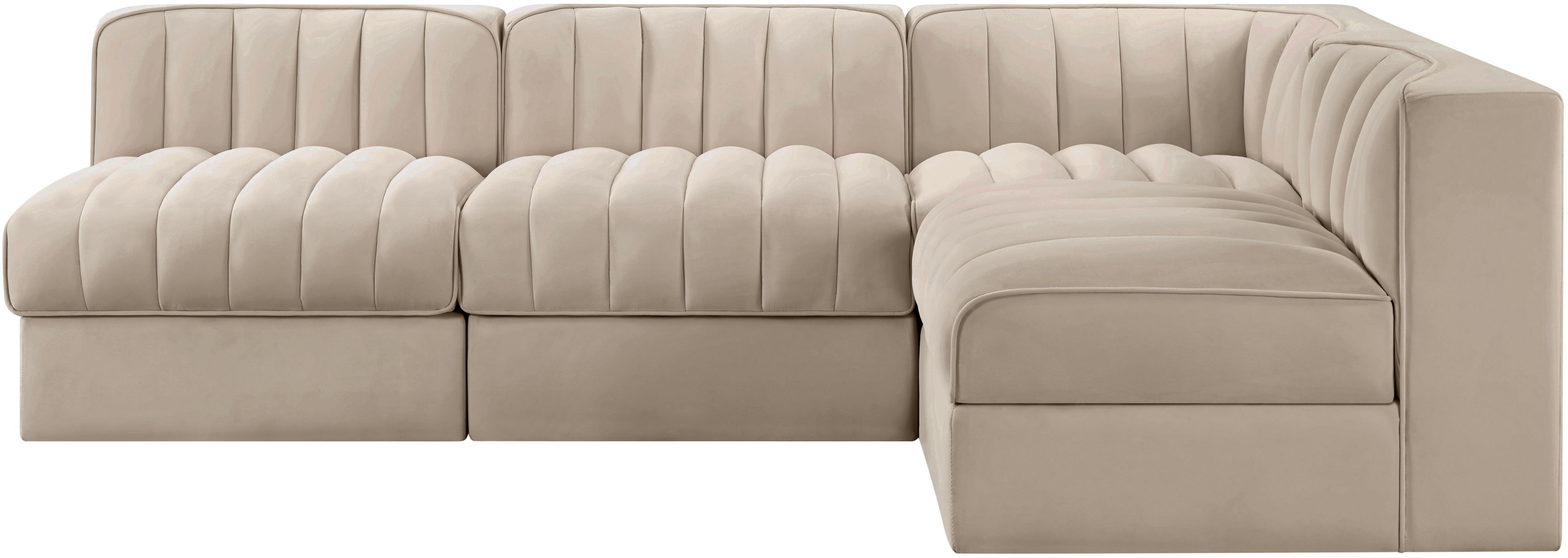 Rummi - Armless Velvet Performance Fabric Upholstered 4 Piece Modular Sectional - Beige
