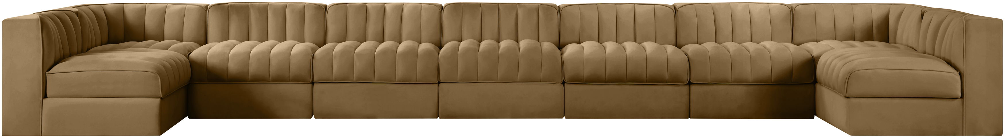 Rummi - Armless Velvet Performance Fabric Upholstered 9 Piece Modular Sectional - Saddle