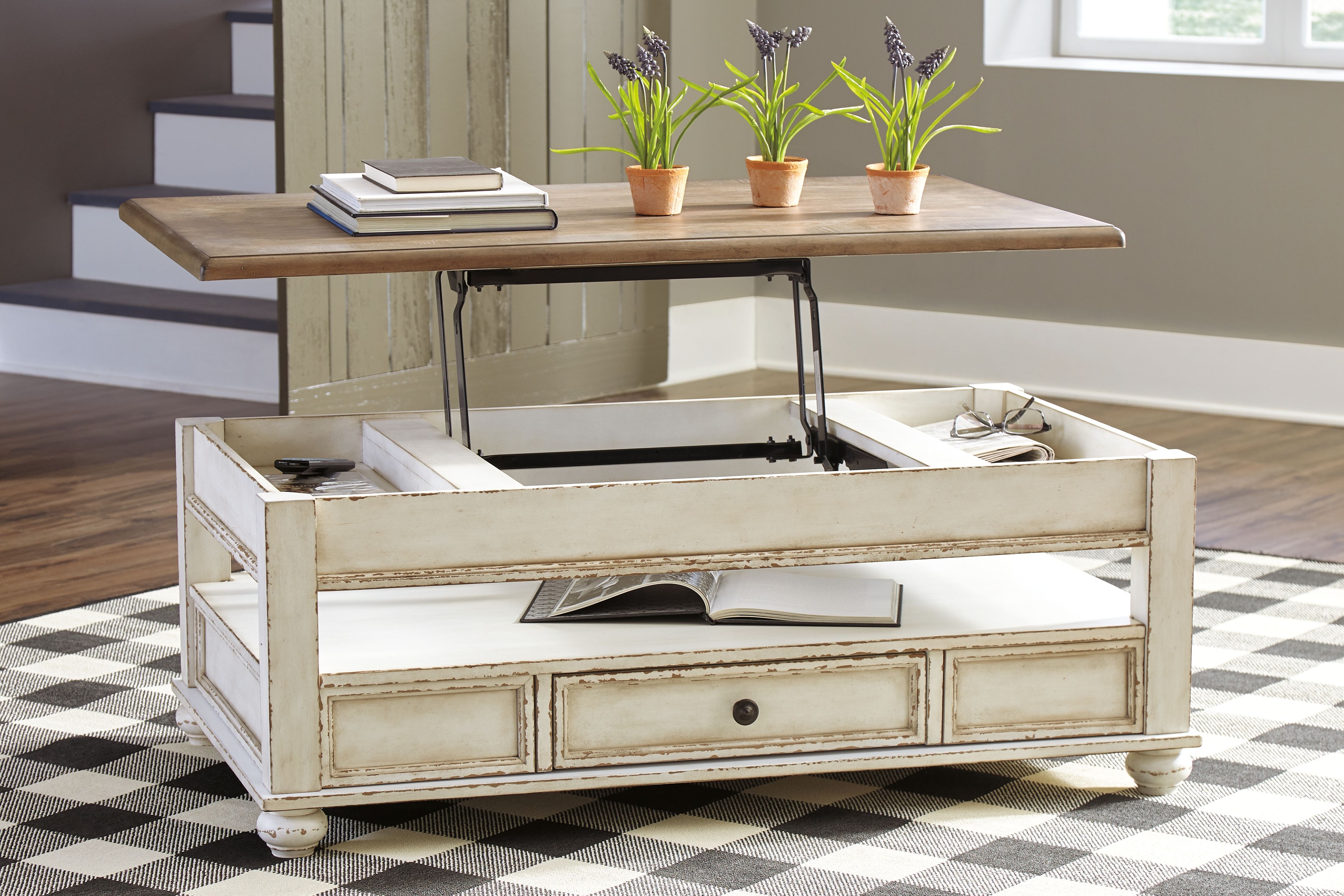Ashley Furniture Realyn - Lift Top Cocktail Table - White / Brown - Image 6