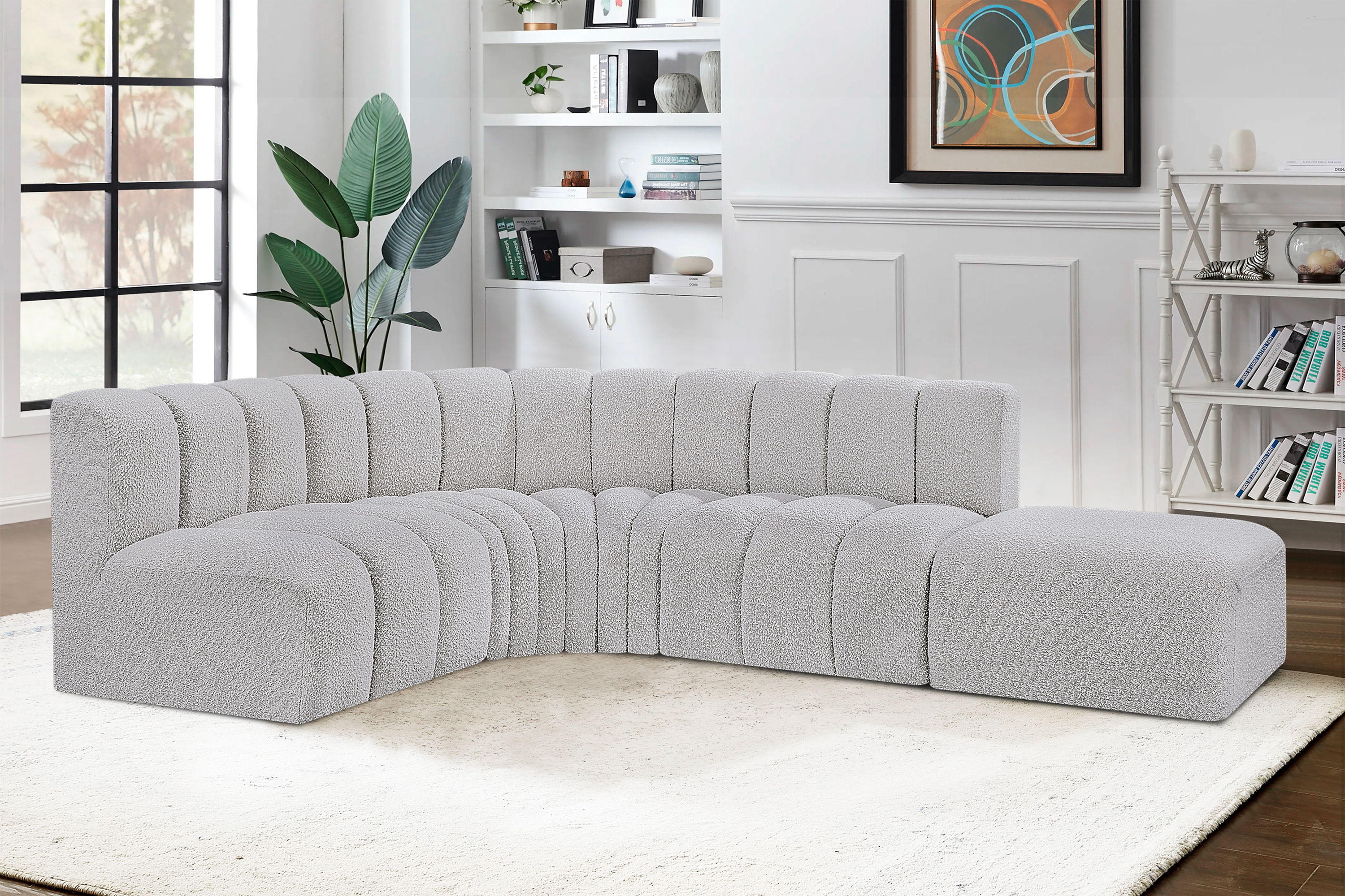 Arc - Boucle Fabric 5 Piece Corner Modular Sofa - Gray