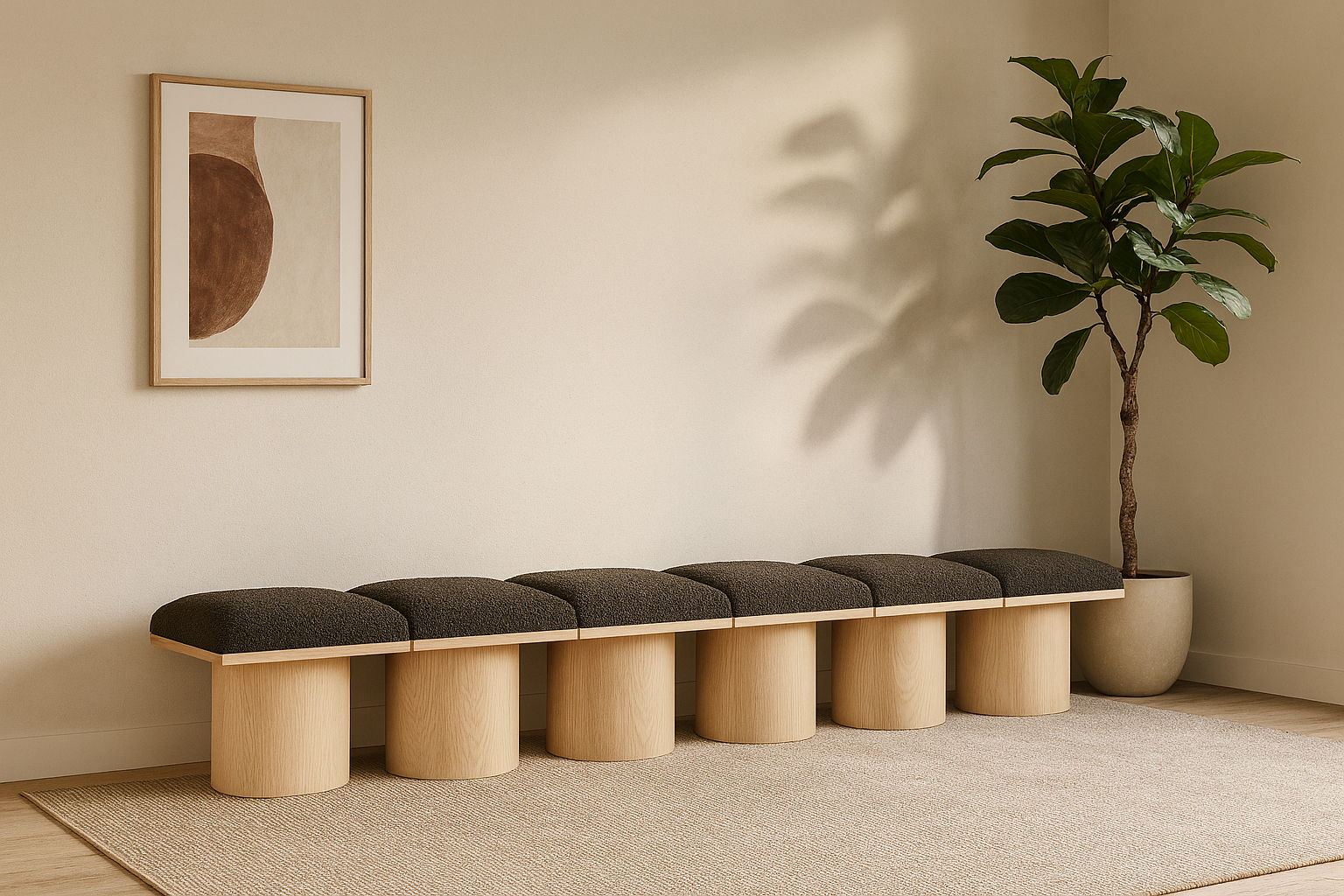 Pavilion - 108" 6 Piece Modular Bench With Natural Base - Brown