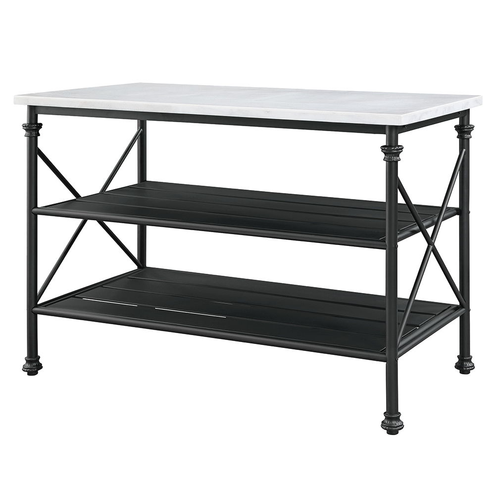 Brahm - Kitchen Island - White Marble Top & Gray, dark gray