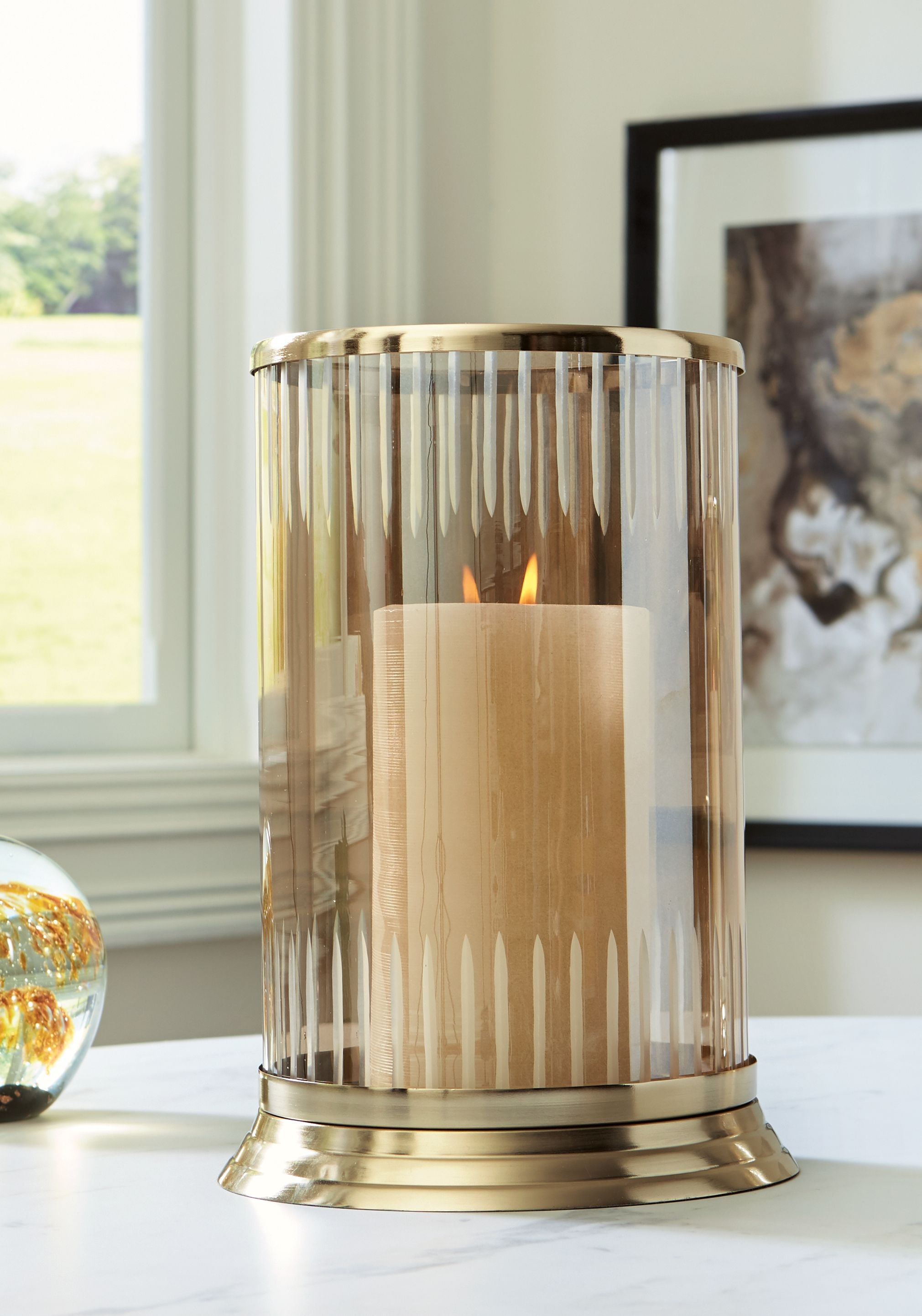 Aavinson - Candle Holder - 11.5" - Amber / Gold Finish