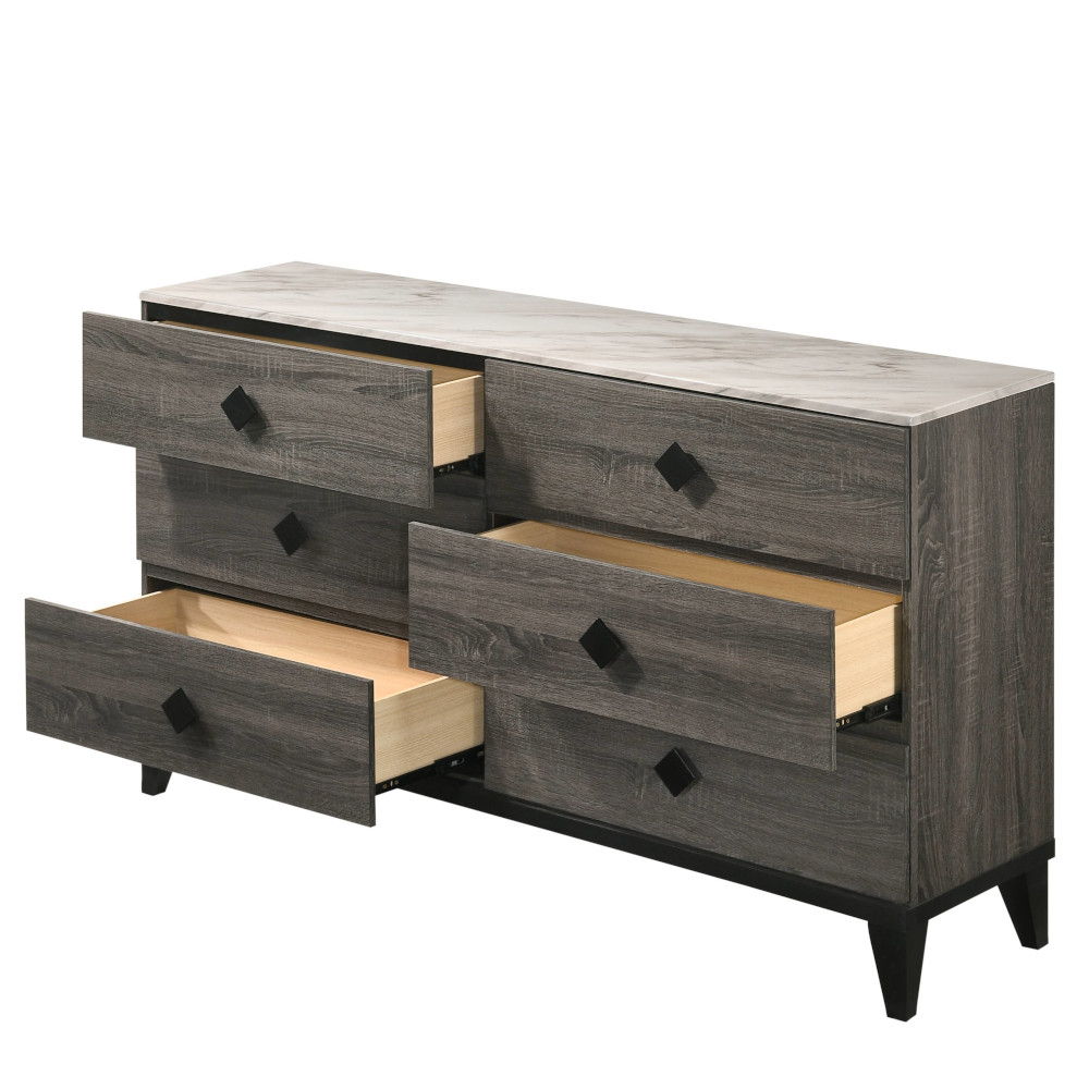Avantika - Dresser - Faux Marble Top & Rustic Gray Oak, dark gray, view 3
