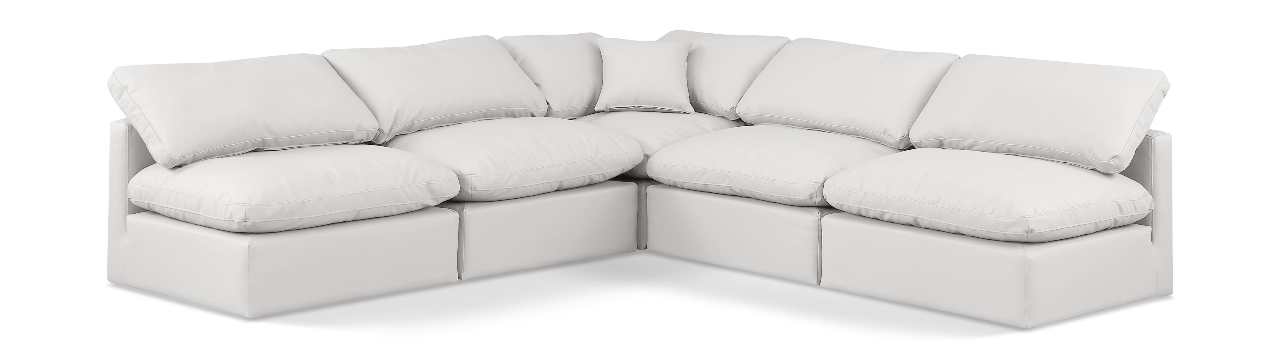 Indulge - Faux Leather 5 Piece Modular Corner Armless Sectional - Cream