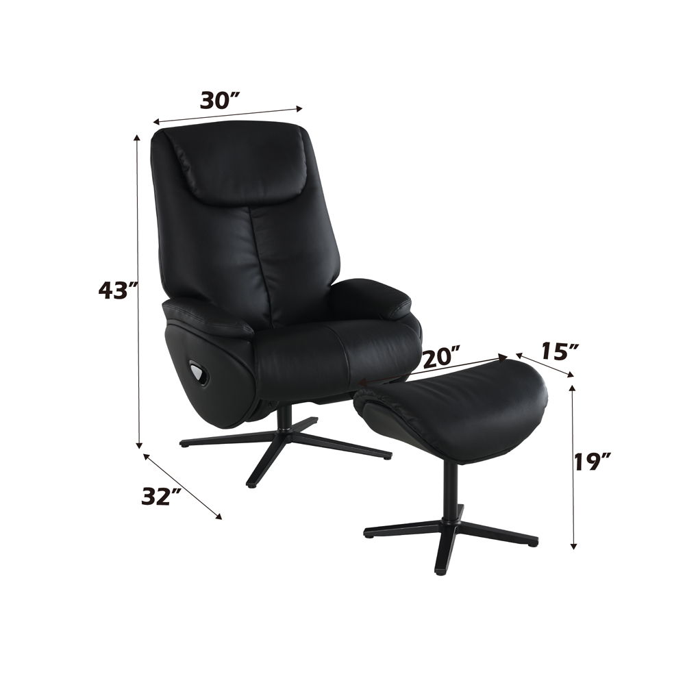 Labonita - Motion Accent Chair With Swivel & Ottoman - Black Top Grain Leather & Black, black, view 6