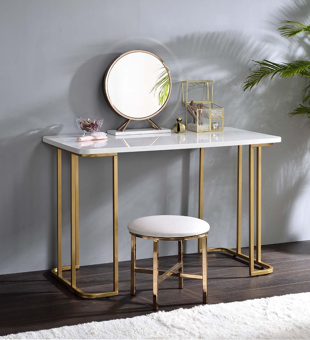 Estie - Vanity Desk (Same 93102) - White & Gold, white, view 5