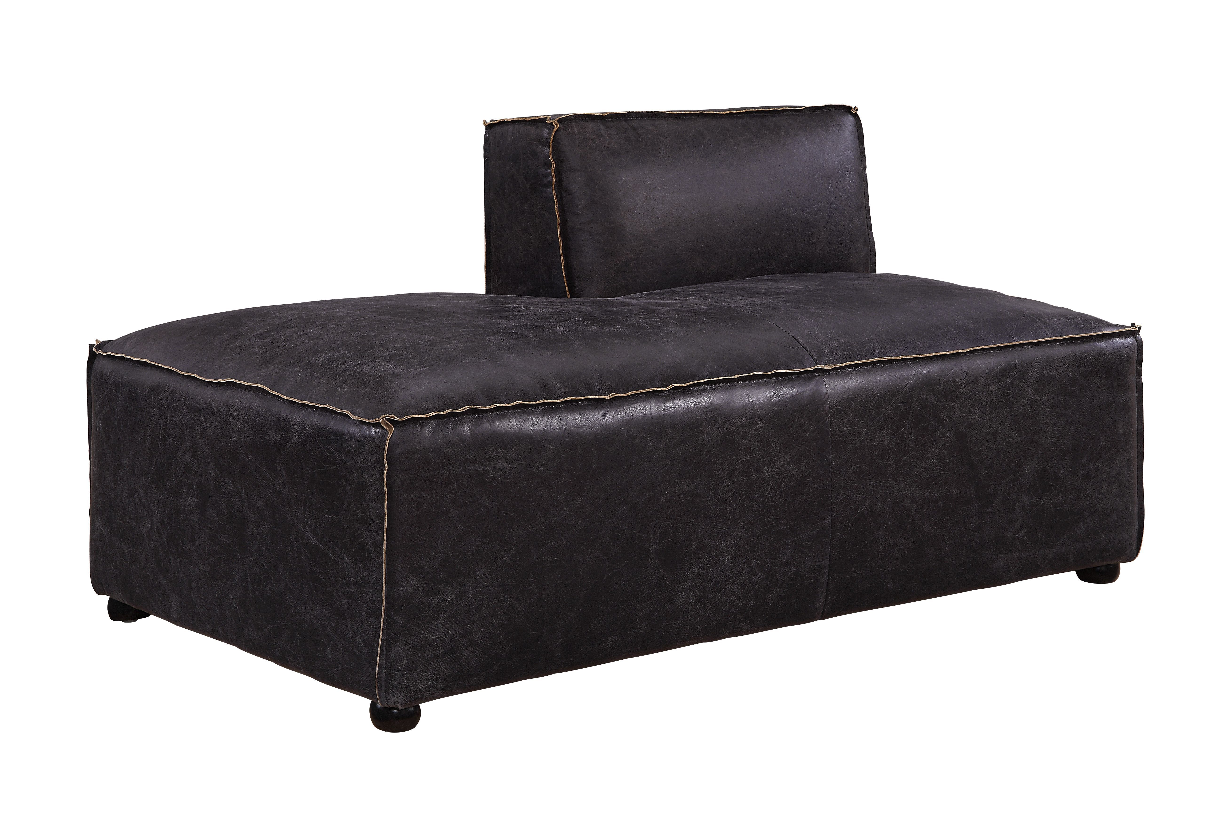 Birdie - Modular Chaise - Antique Slate Top Grain Leather, black