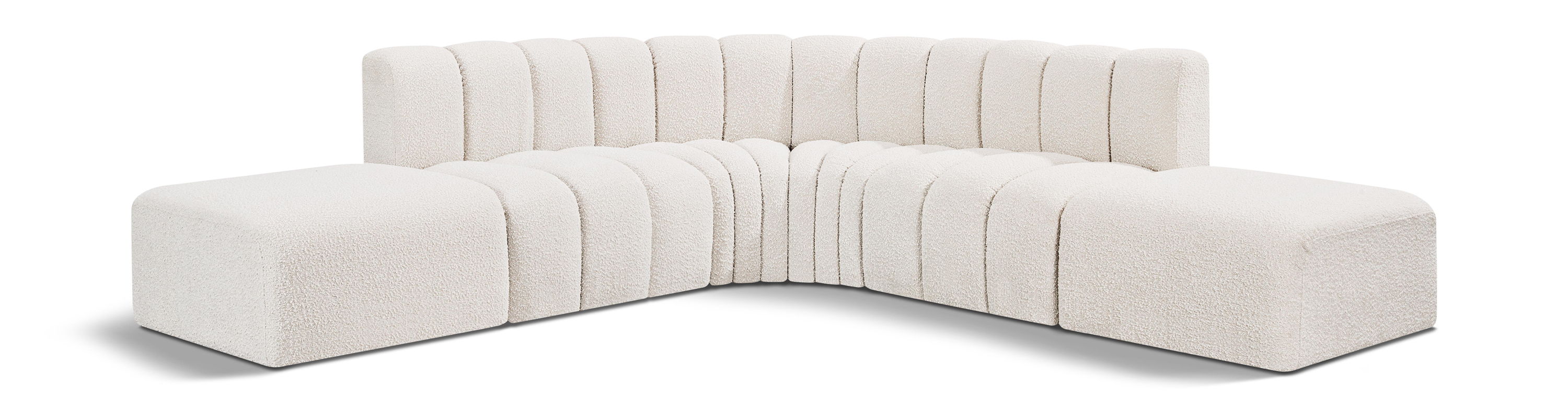 Arc - Boucle Fabric 6 Piece Corner Modular Sofa - Cream