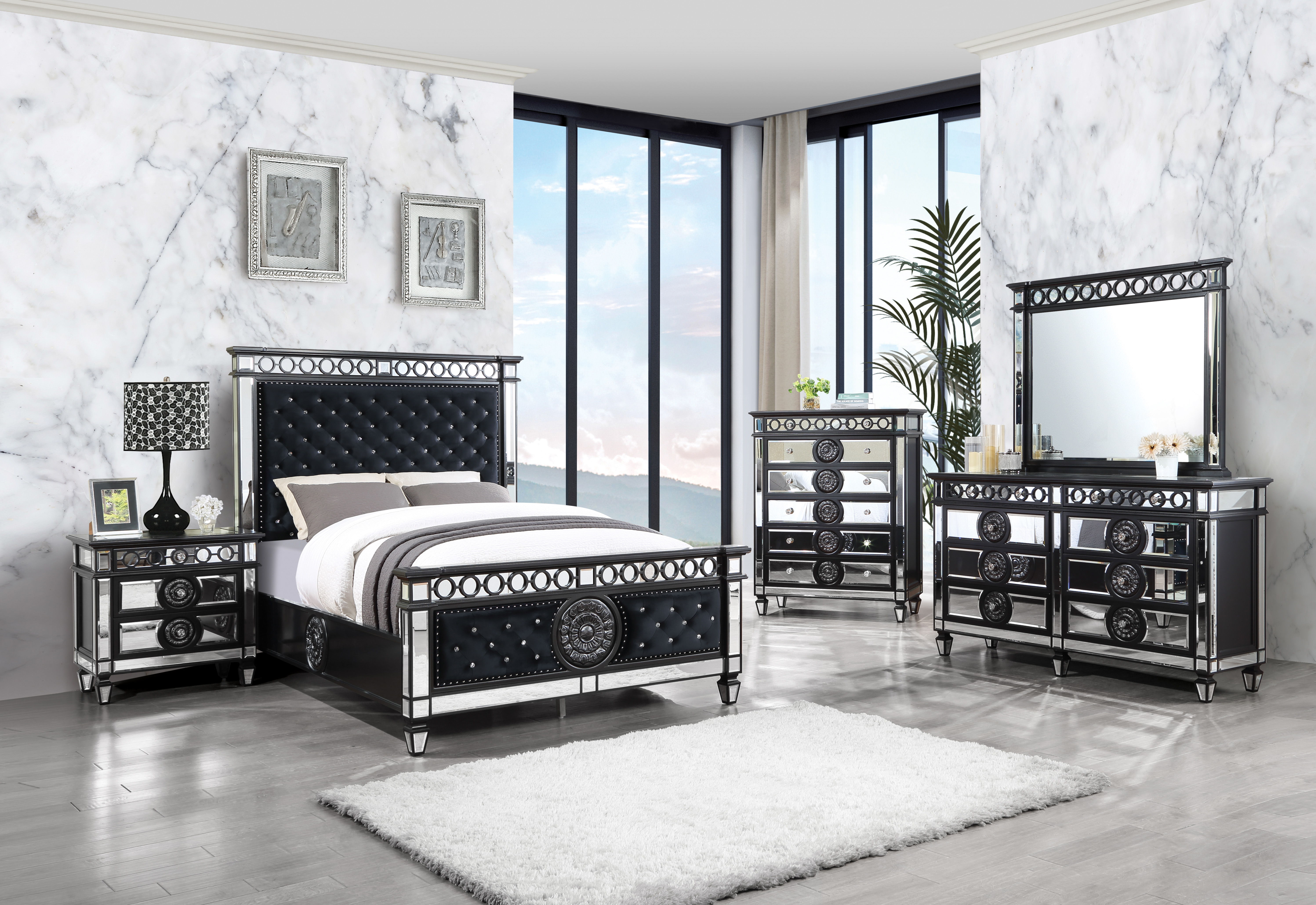 Varian II - Dresser - Mirrored, Black & Sliver, black, view 3