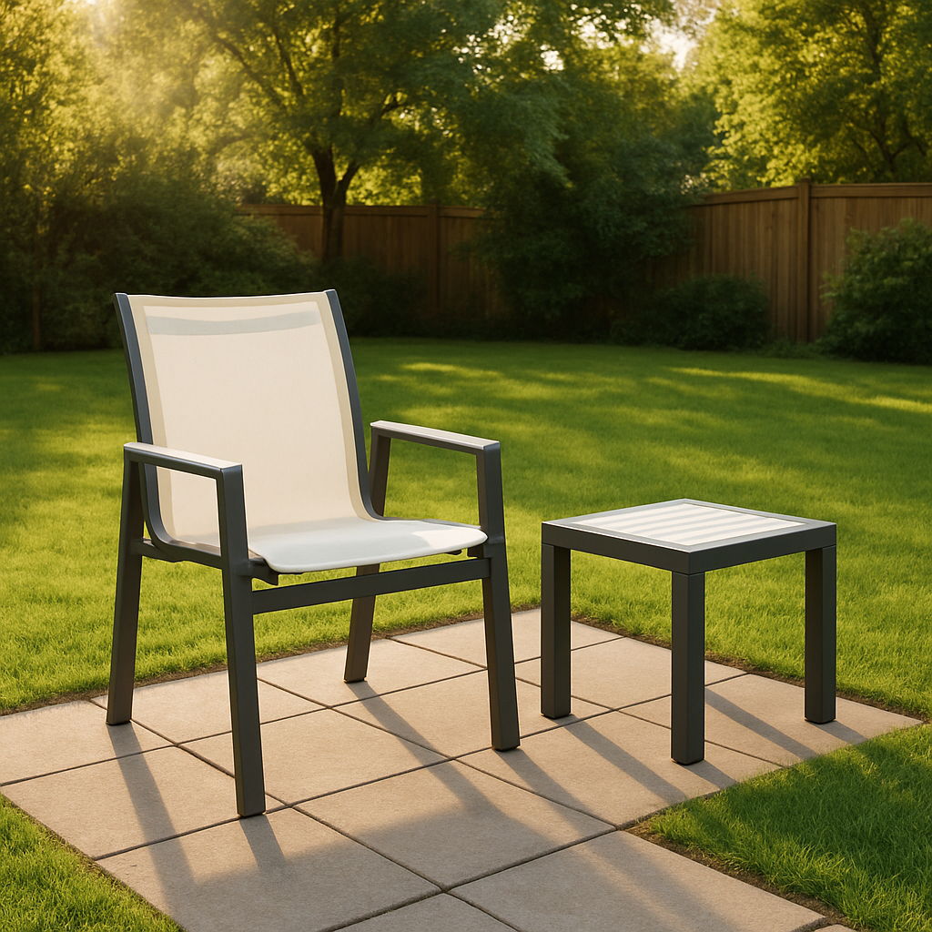 Nizuc - Outdoor Patio Dining Arm Chair With Gray Frame (Set of 2) - White