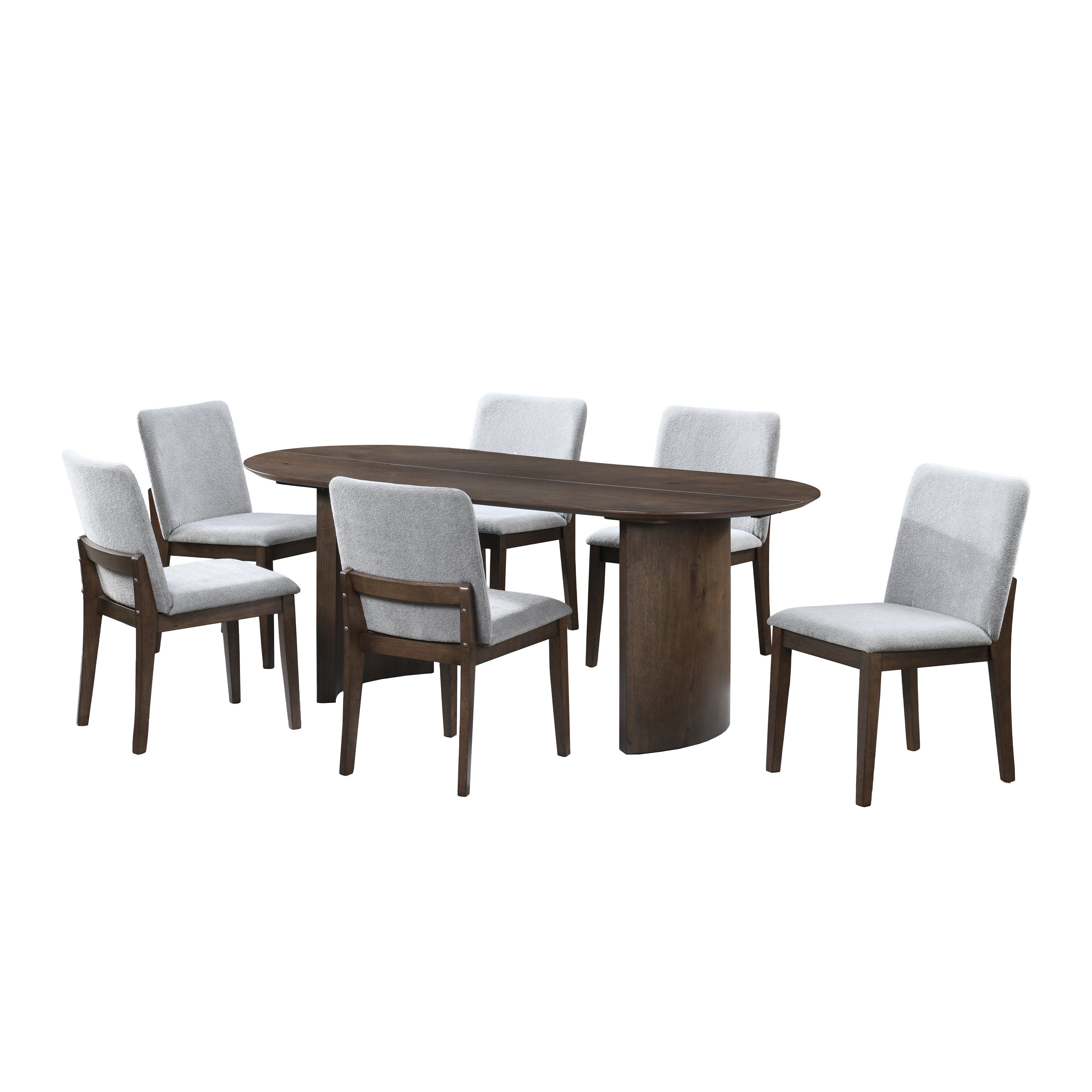 Kody - 79" Oval Fixed-Top Dining Table With 6 Chairs - Brown / Stone Gray