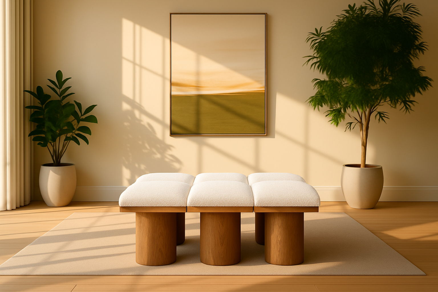 Pavilion - 54" 6 Piece Modular Bench With Brown Base - Cream