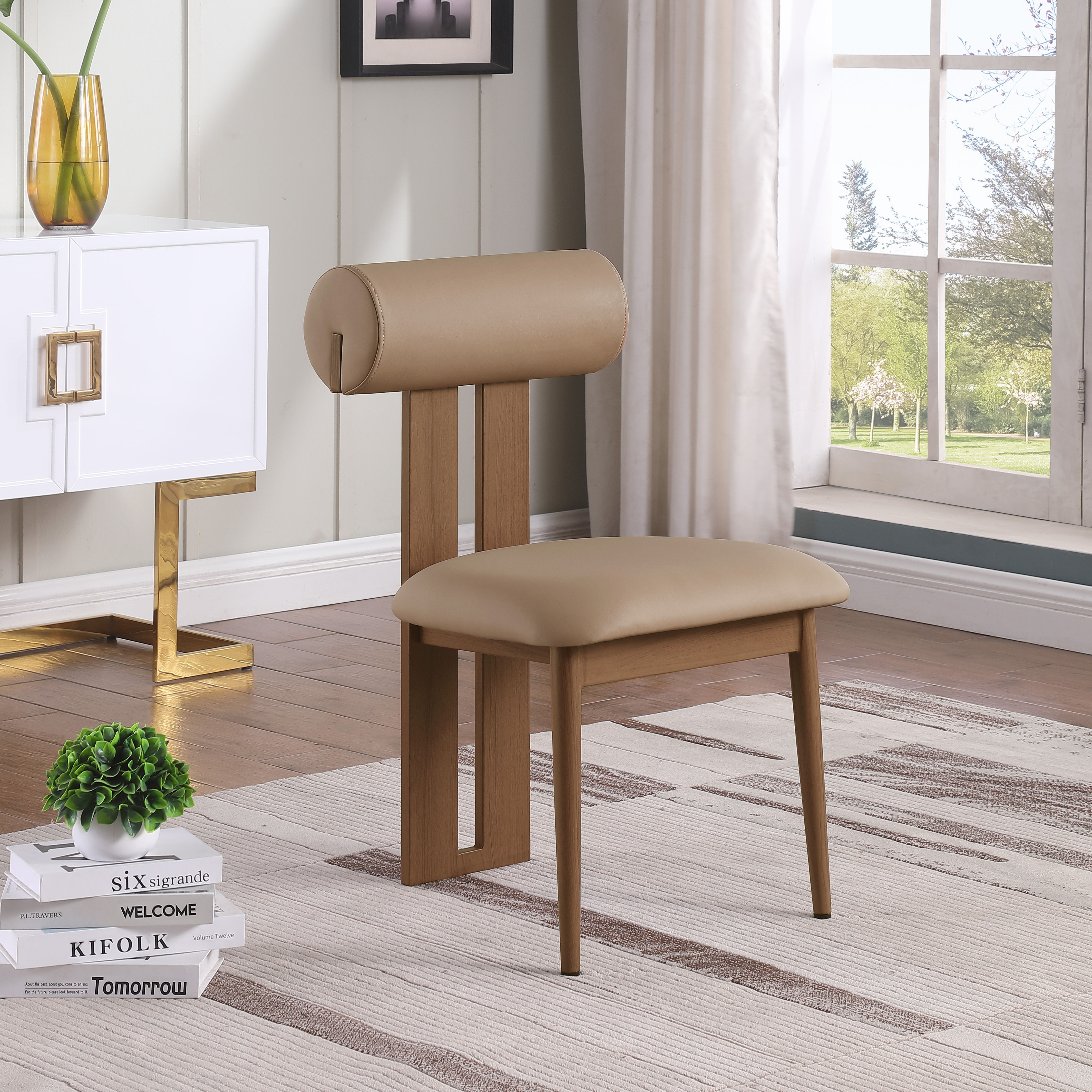 Dario - Faux Leather Dining Chair With Brown Frame (Set of 2) - Tan