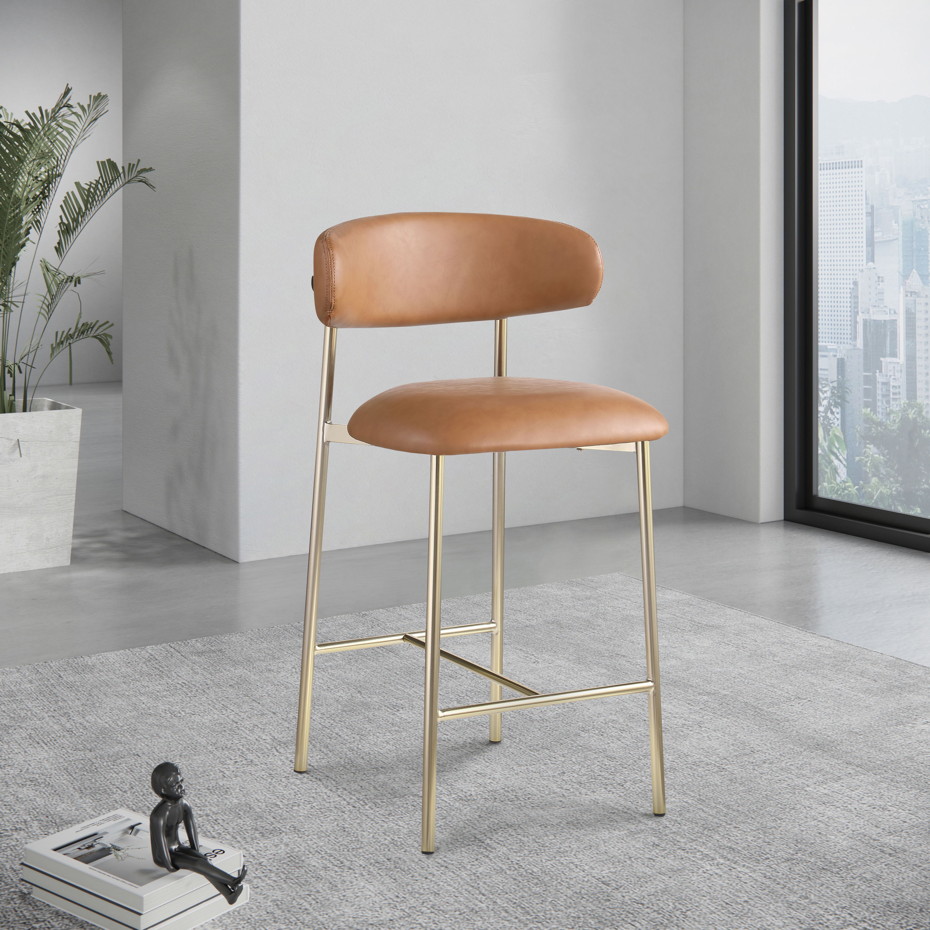 Lupita - Faux Leather Counter Stool (Set of 2) - Cognac