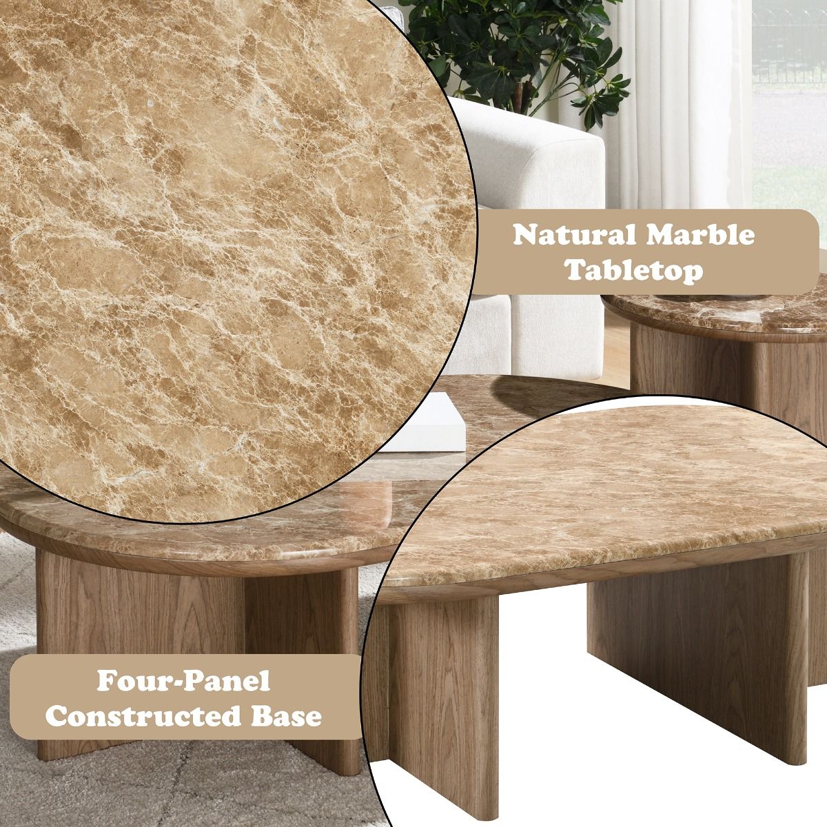 Markku - Coffee Table With Natural Marble - Oak, dark brown, view 7