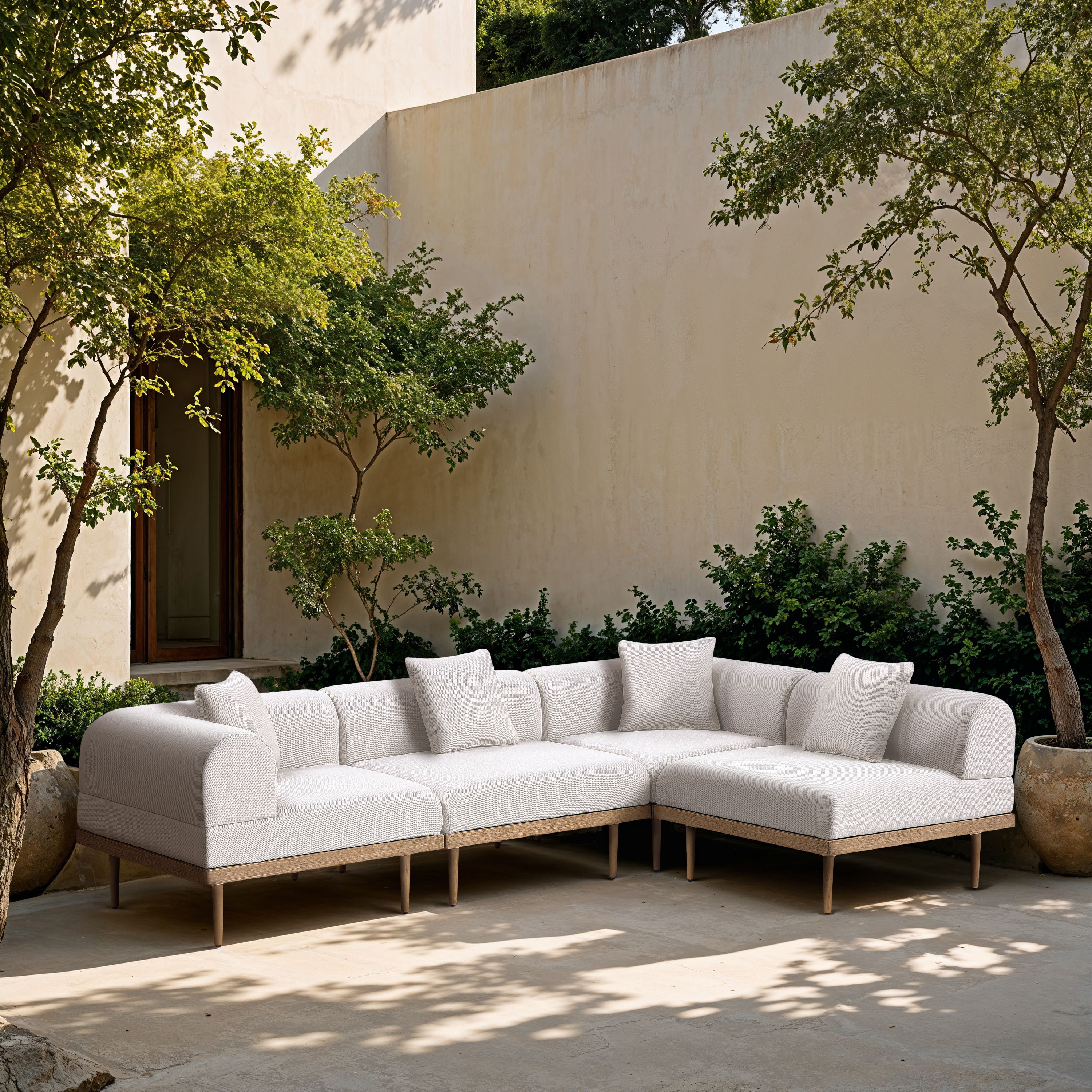 Laguna - 4 Piece Resilient Water Resistant Fabric 106.5" Outdoor Patio Modular Sectional - Cream