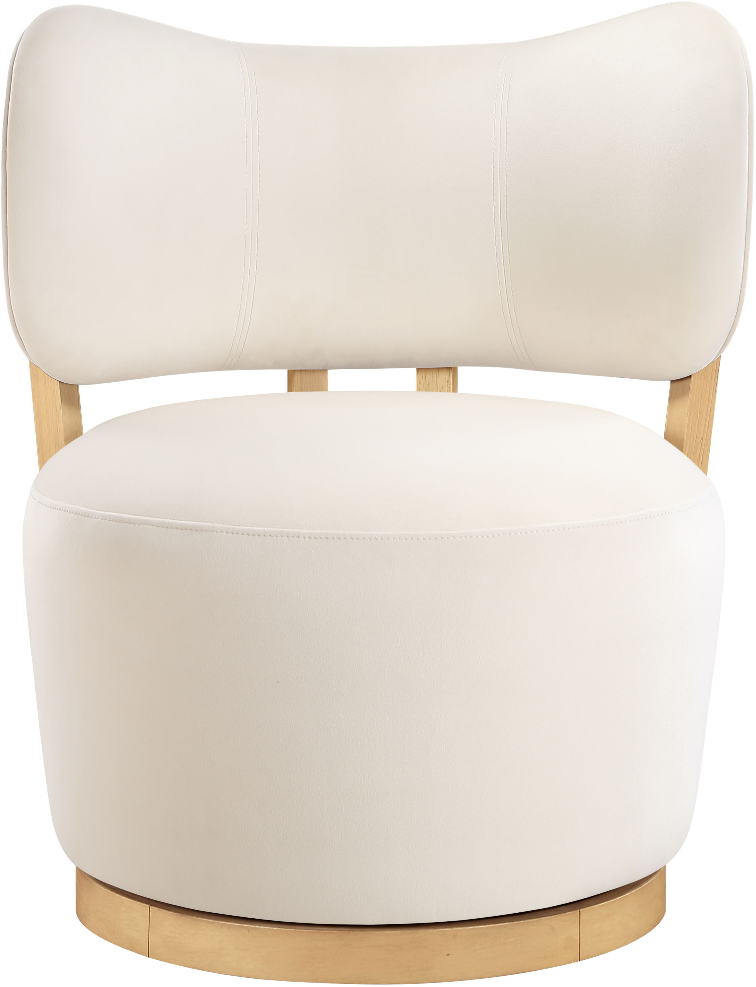 Elara - Velvet Upholstered Swivel Accent Chair - Cream / Stained Natural