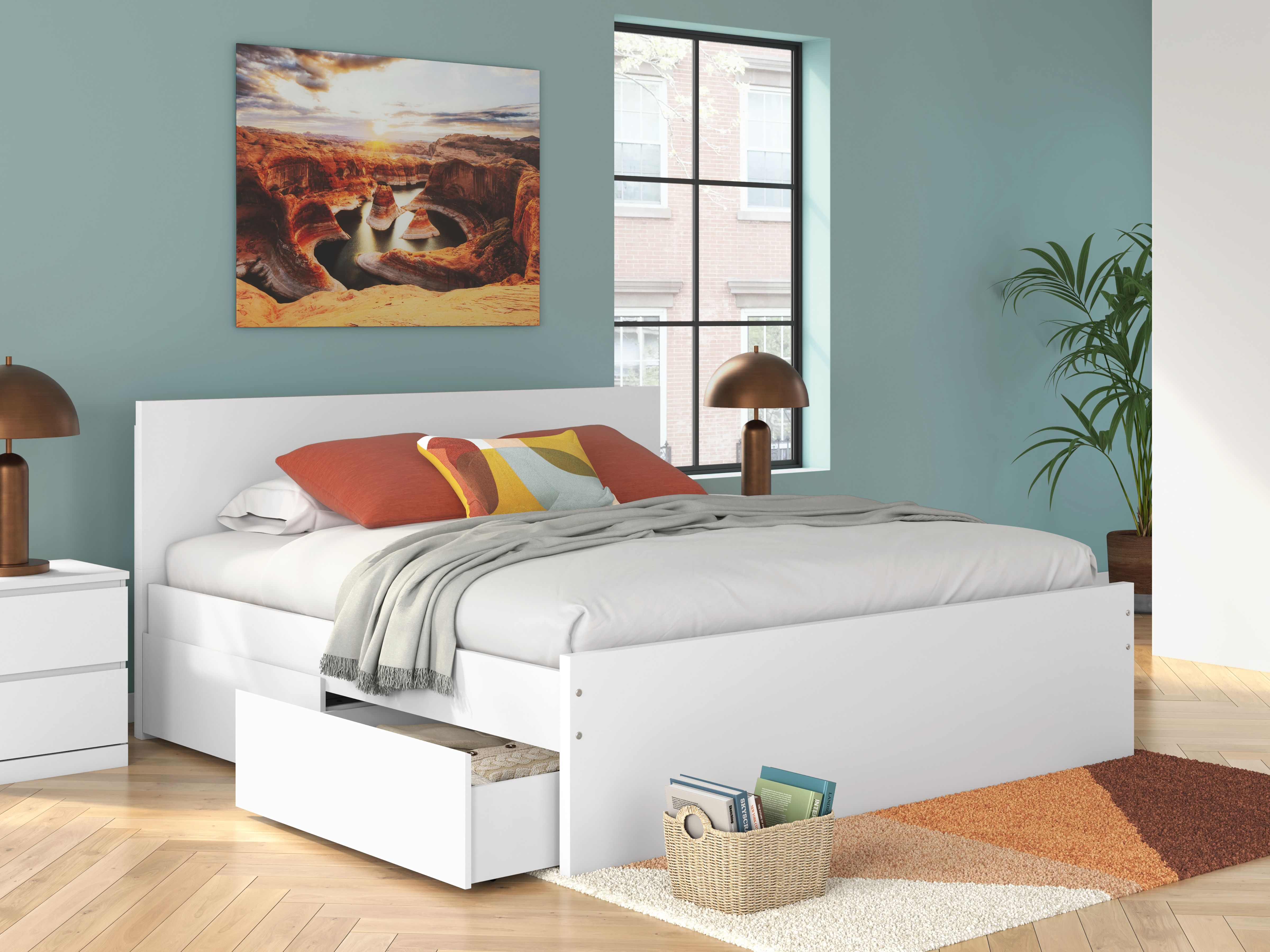 Onita - King Panel Platform Bed With 2 Side Storage - White