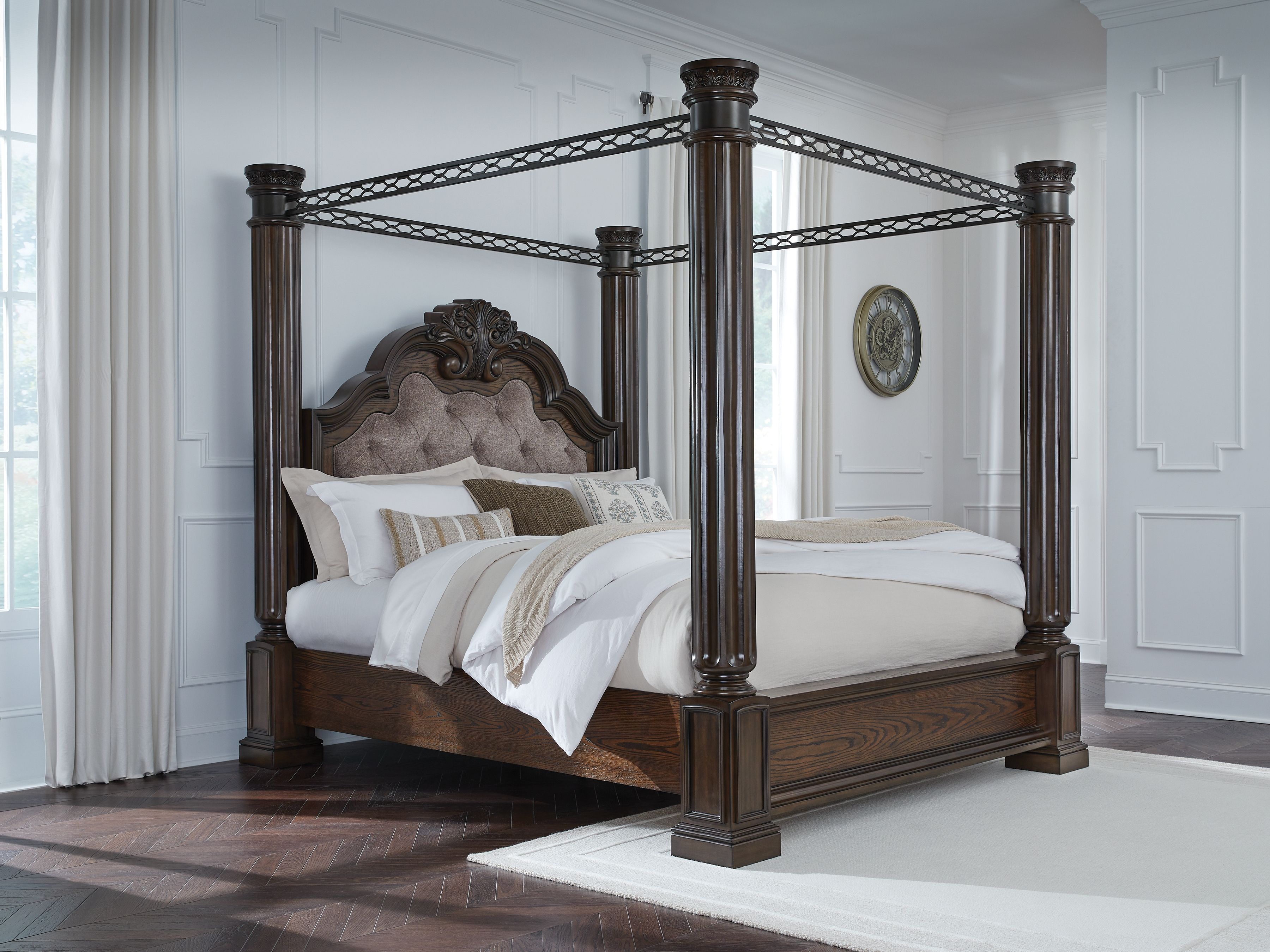 Maylee - King Canopy Bed - Dark Brown