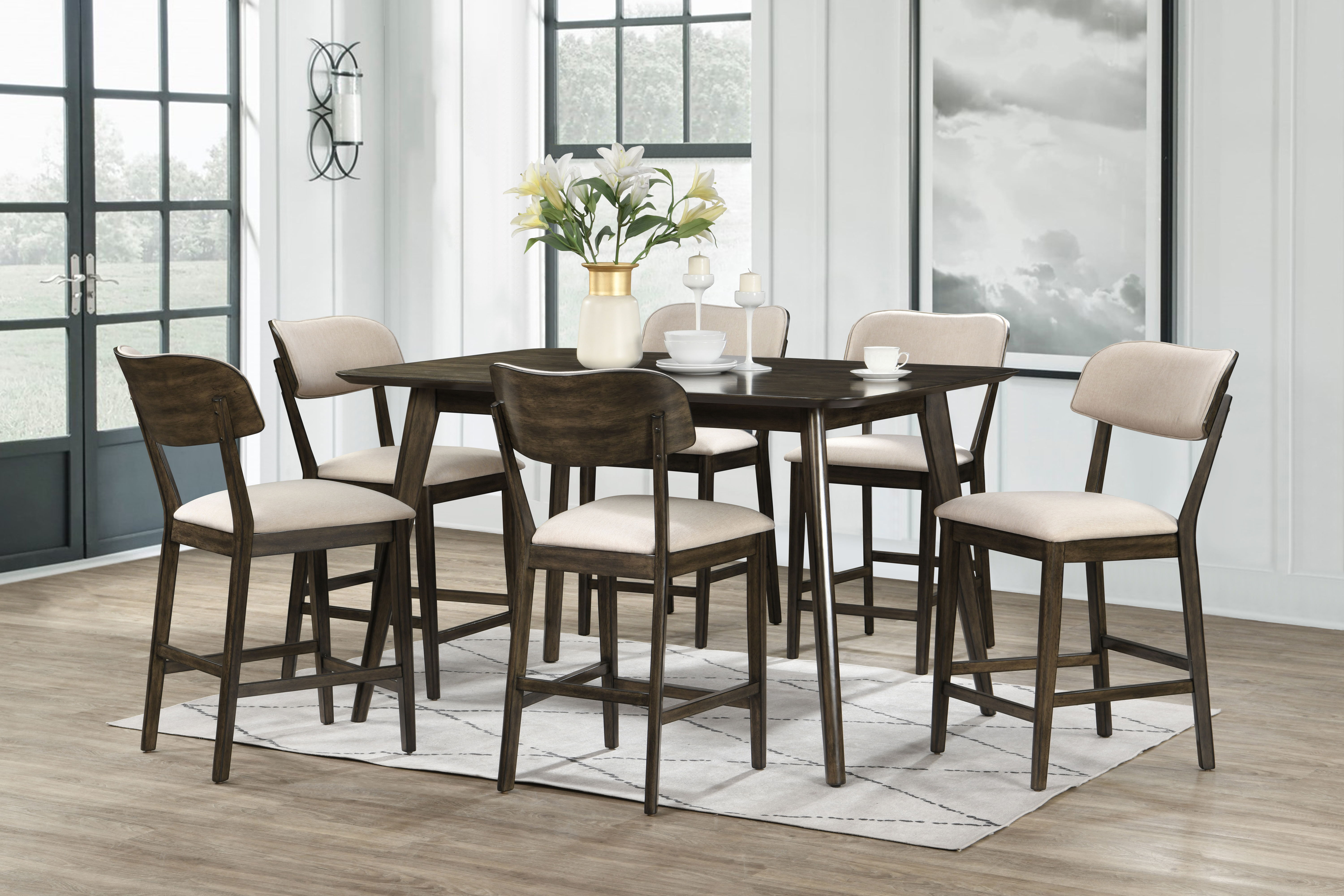 Rex - 60" Counter Height Table With 6 Counter Chairs - Dark Brown