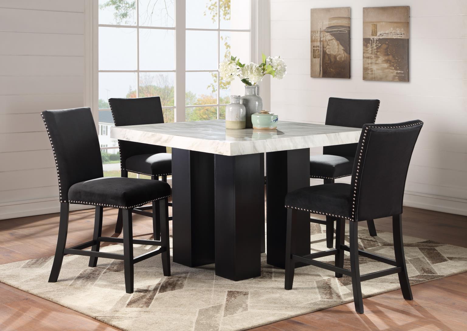 D131 - 5 Piece Dining Room Set (Table, 4 Chairs) - Black / White