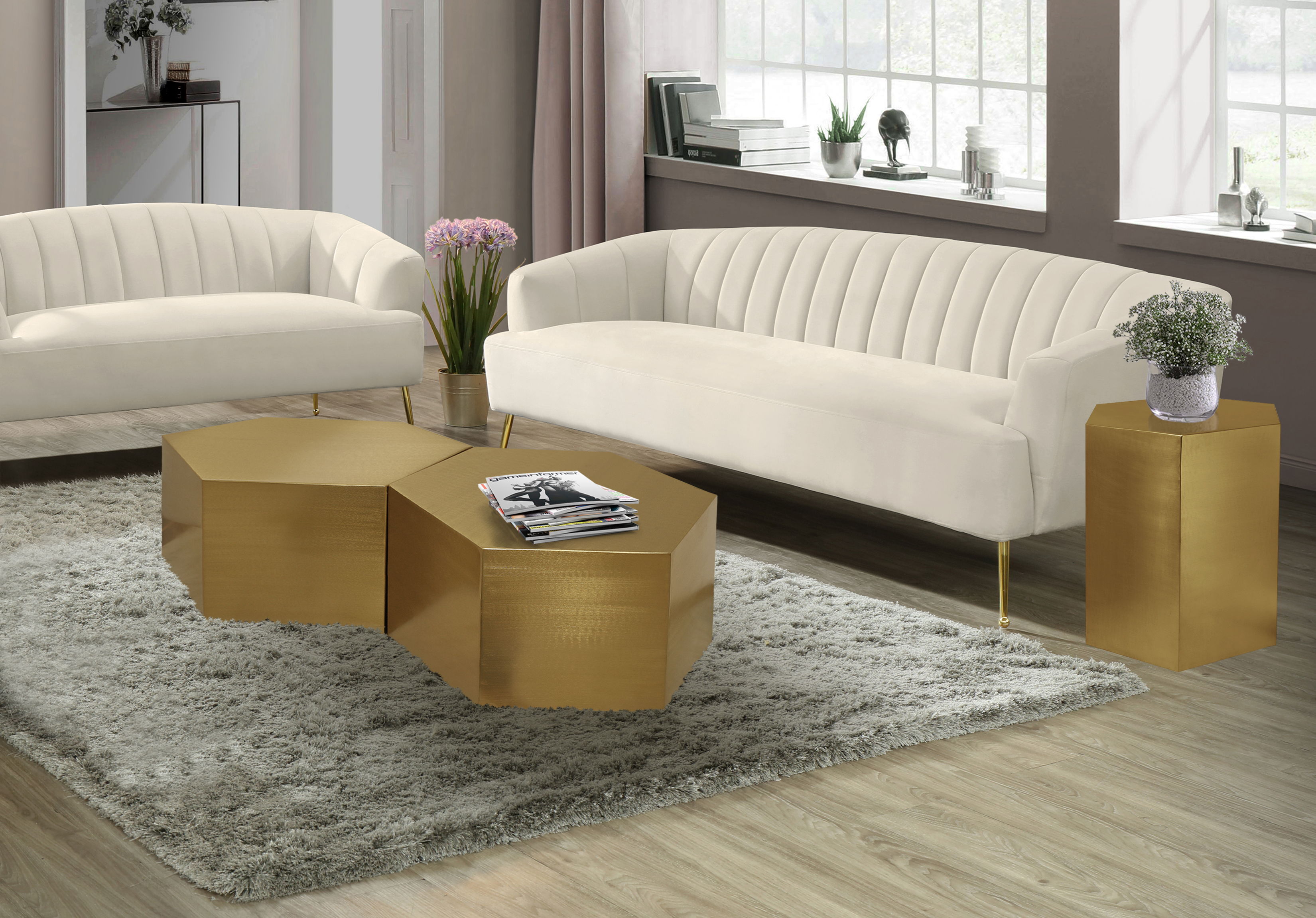 Hexagon - Coffee Table Modular Shape 2 Piece - Gold