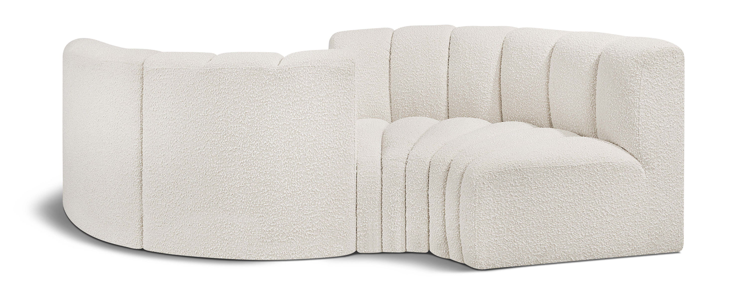 Arc - Boucle Fabric 4 Piece Curved Modular Sofa - Cream
