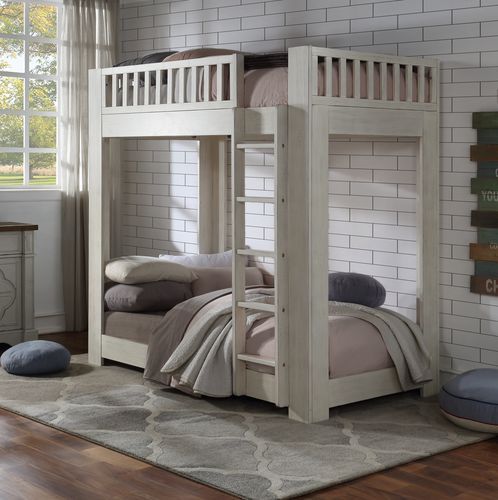 Cedro - Twin Over Twin Bunk Bed - Weathered White, white