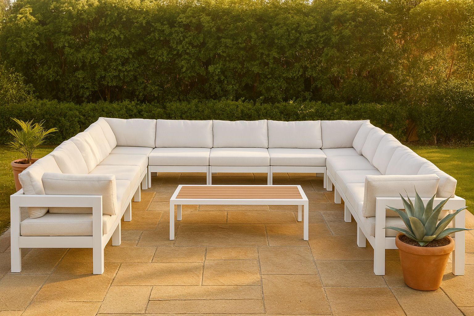 Nizuc - Outdoor Patio 13 Piece Modular Sectional With White Frame - White