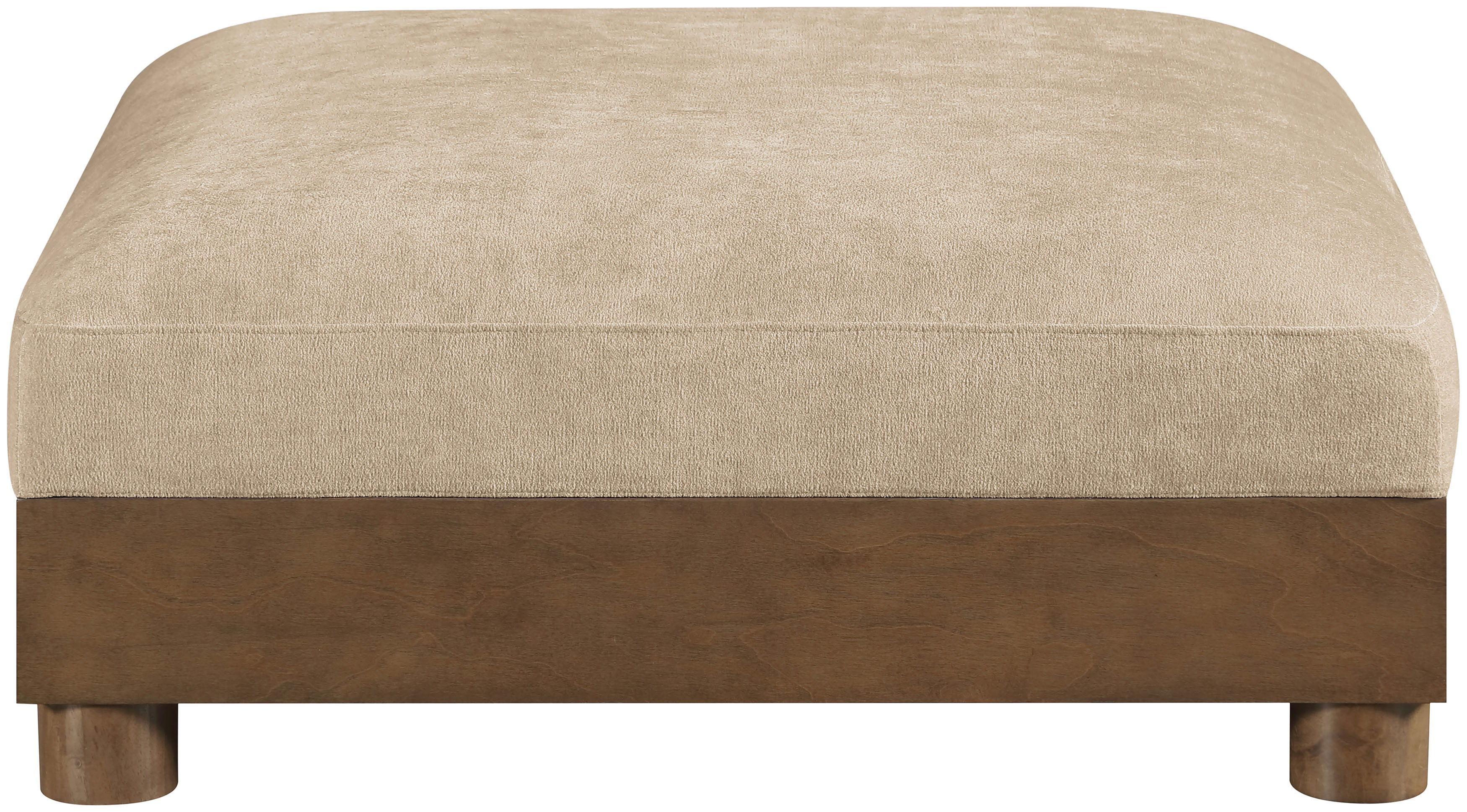 Turin - Chenille Fabric Upholstered Modular Ottoman - Beige / Brown Walnut
