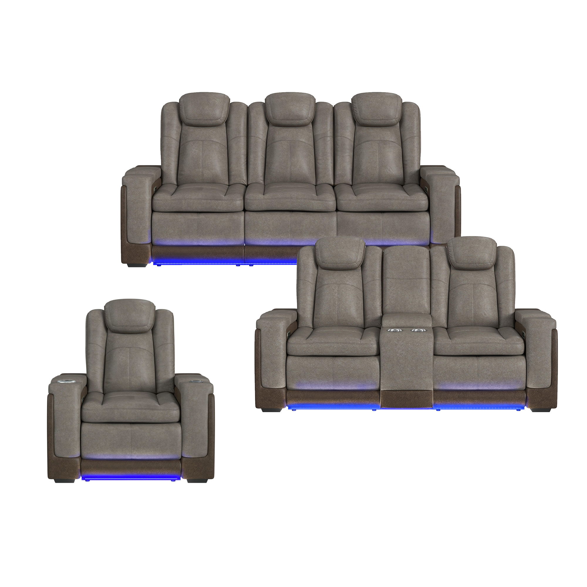 Lantana - 3 Piece Living Room Set (Sofa, Loveseat & Recliner) - Rocky Gray/Brown