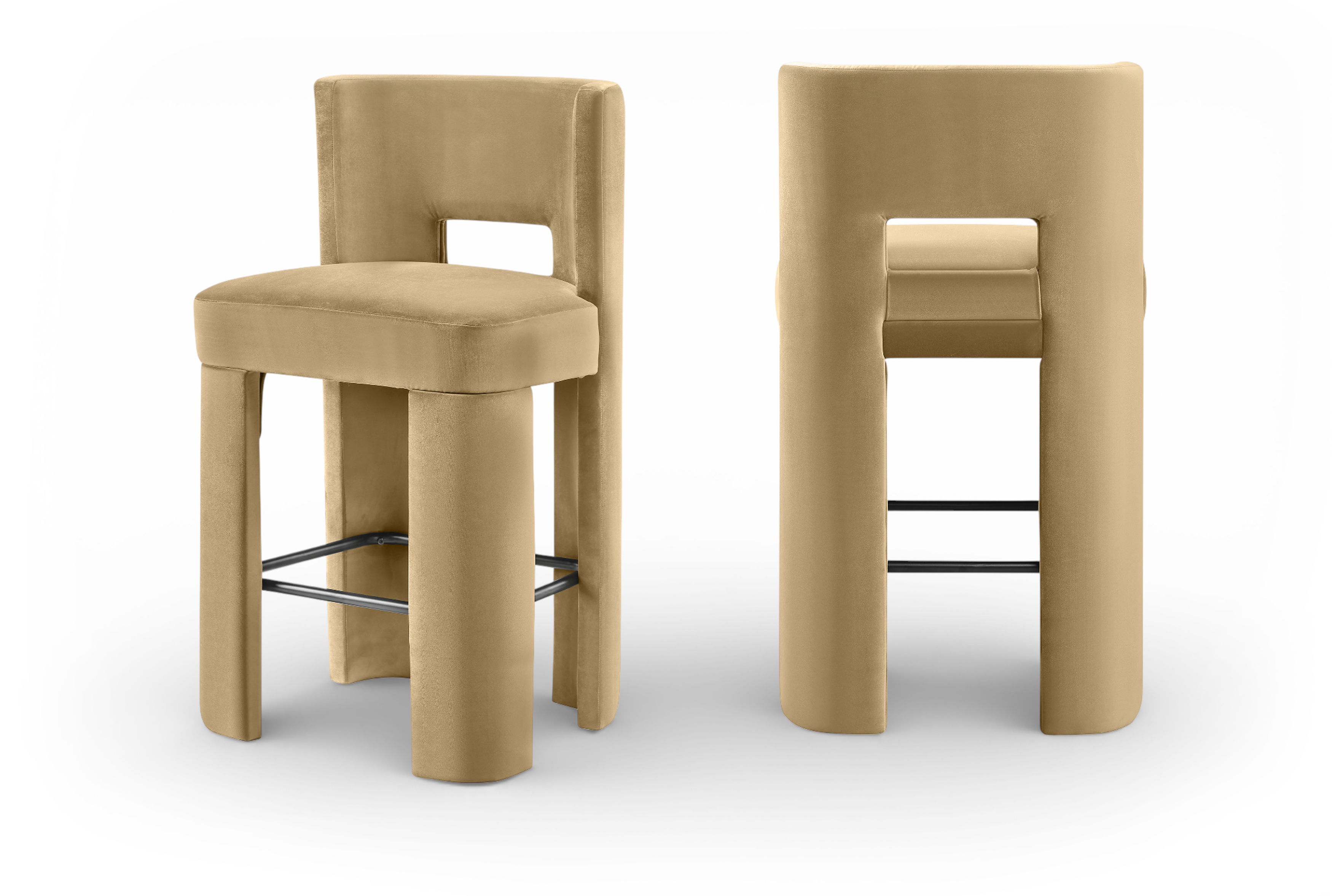 Zuno - Velvet Performance Fabric Upholstered Bar Stool (Set of 2) - Camel