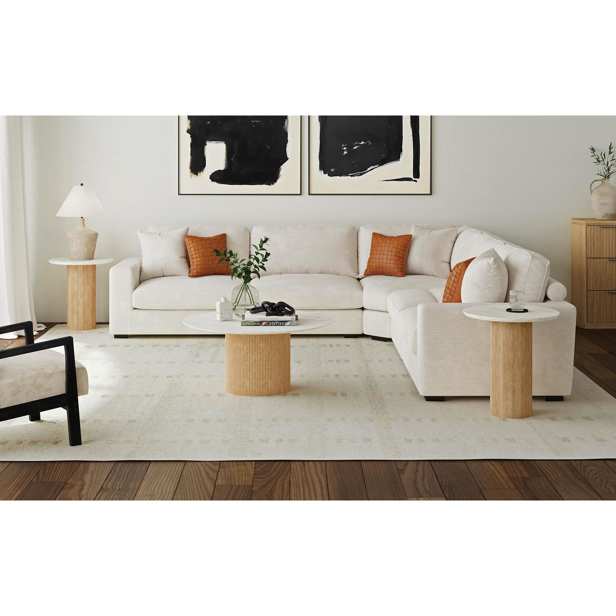 Sylvie - Round End Table With Faux Marble Top And Base - Natural