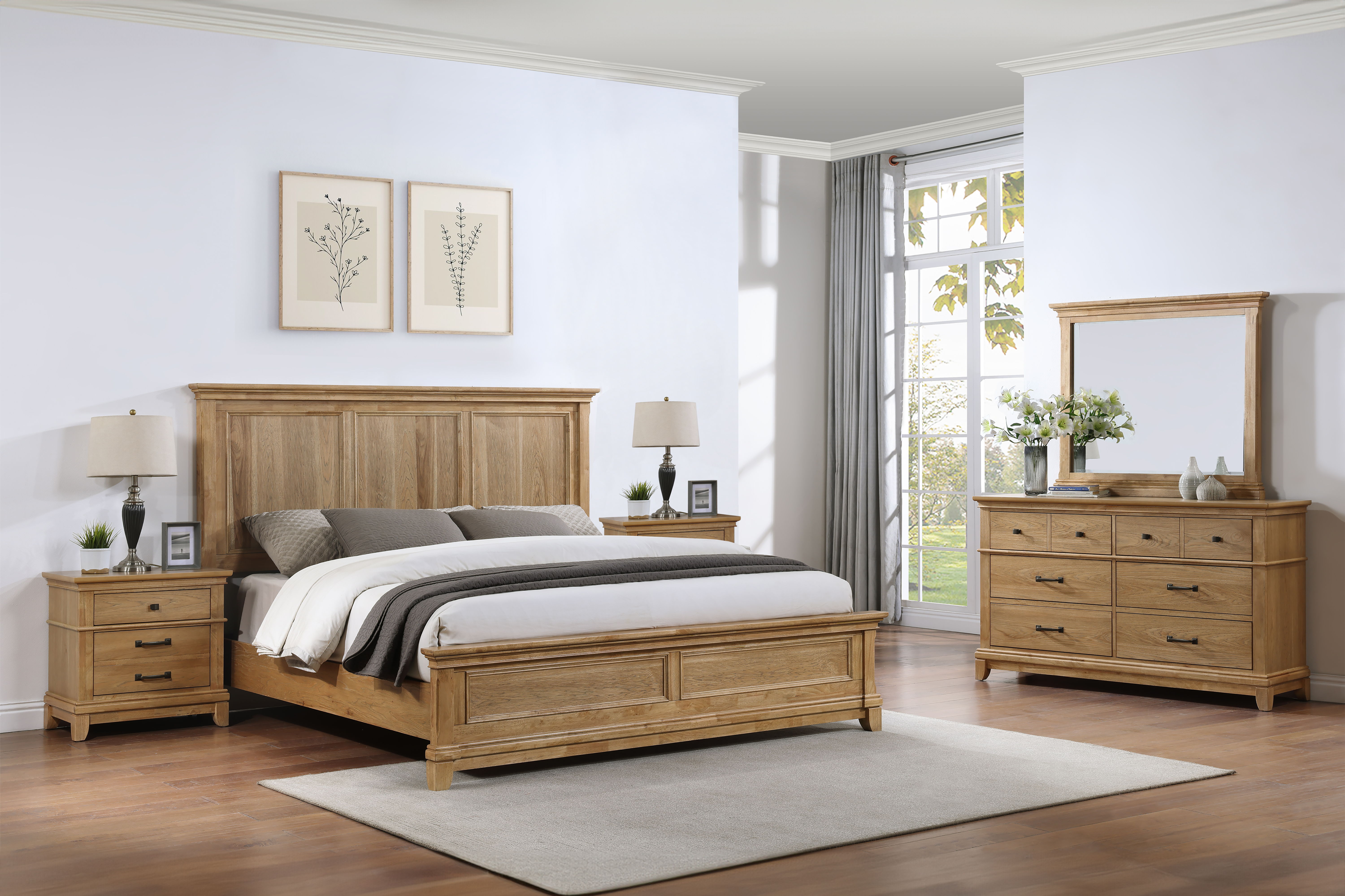 Sunstone - 5/0 Queen 5 Piece Bedroom Set (Bed & Dresser & Mirror & 2 Nightstands) - Light Brown