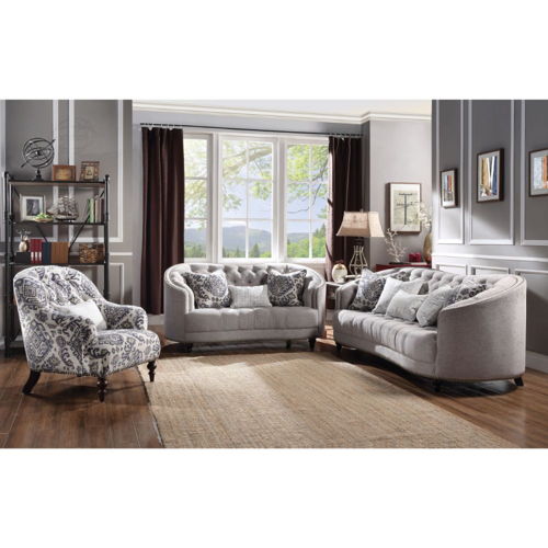 Saira - Loveseat With 3 Pillows - Light Gray Fabric, light gray